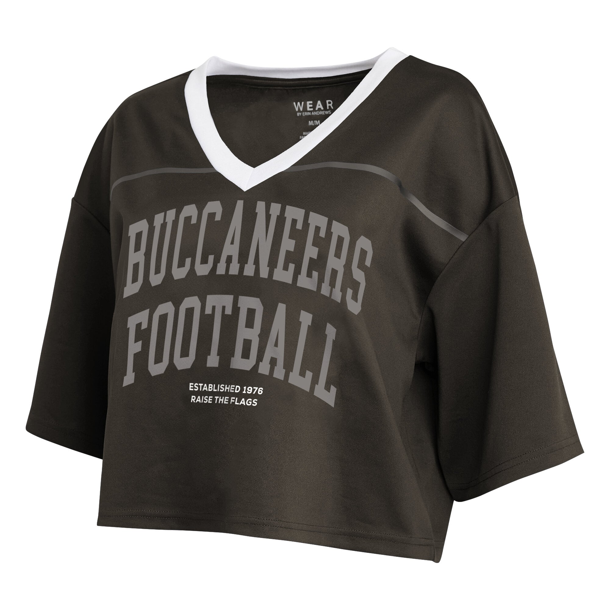 Women's WEAR by Erin Andrews Pewter Tampa Bay Buccaneers Cropped V-Neck Jersey T-Shirt