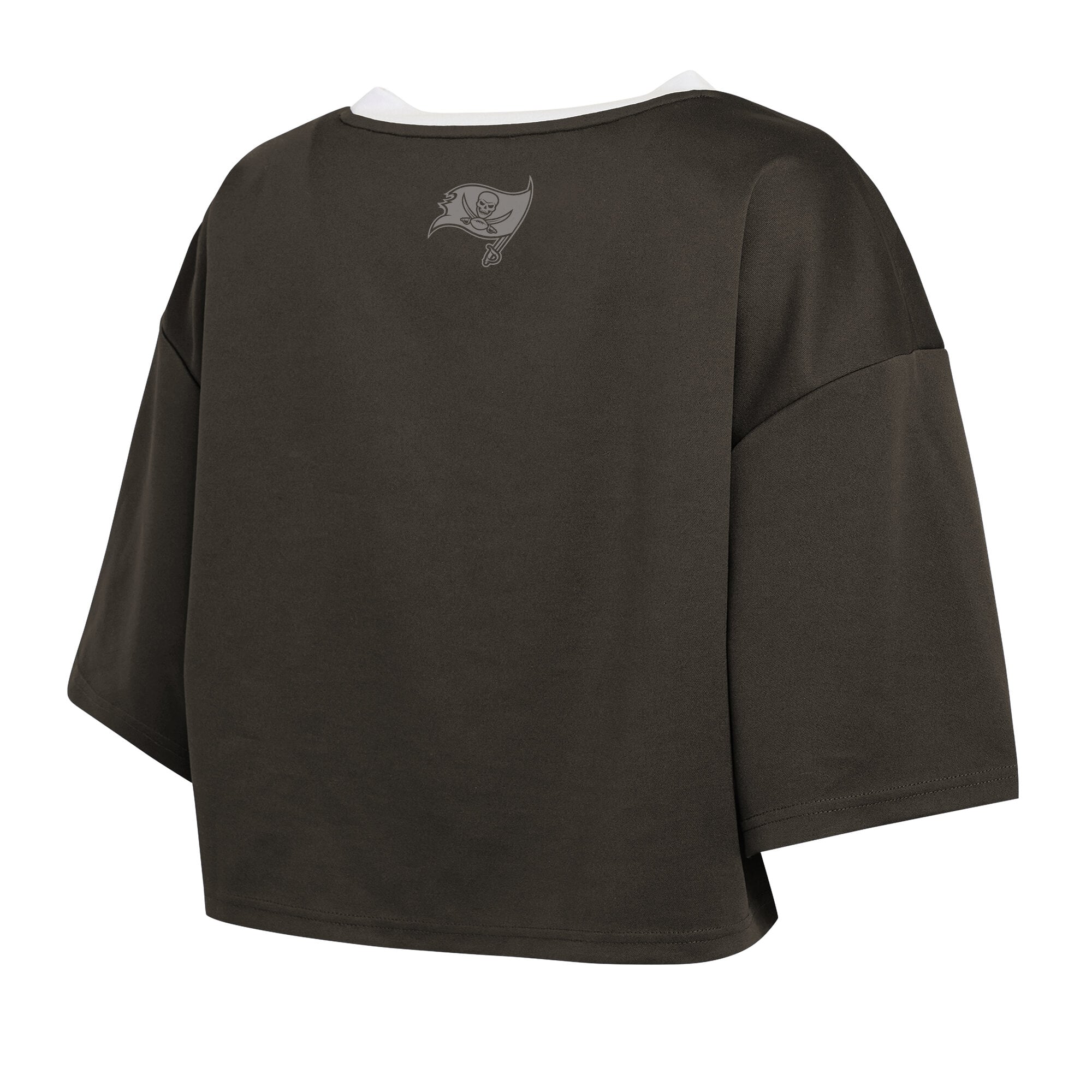 Women's WEAR by Erin Andrews Pewter Tampa Bay Buccaneers Cropped V-Neck Jersey T-Shirt