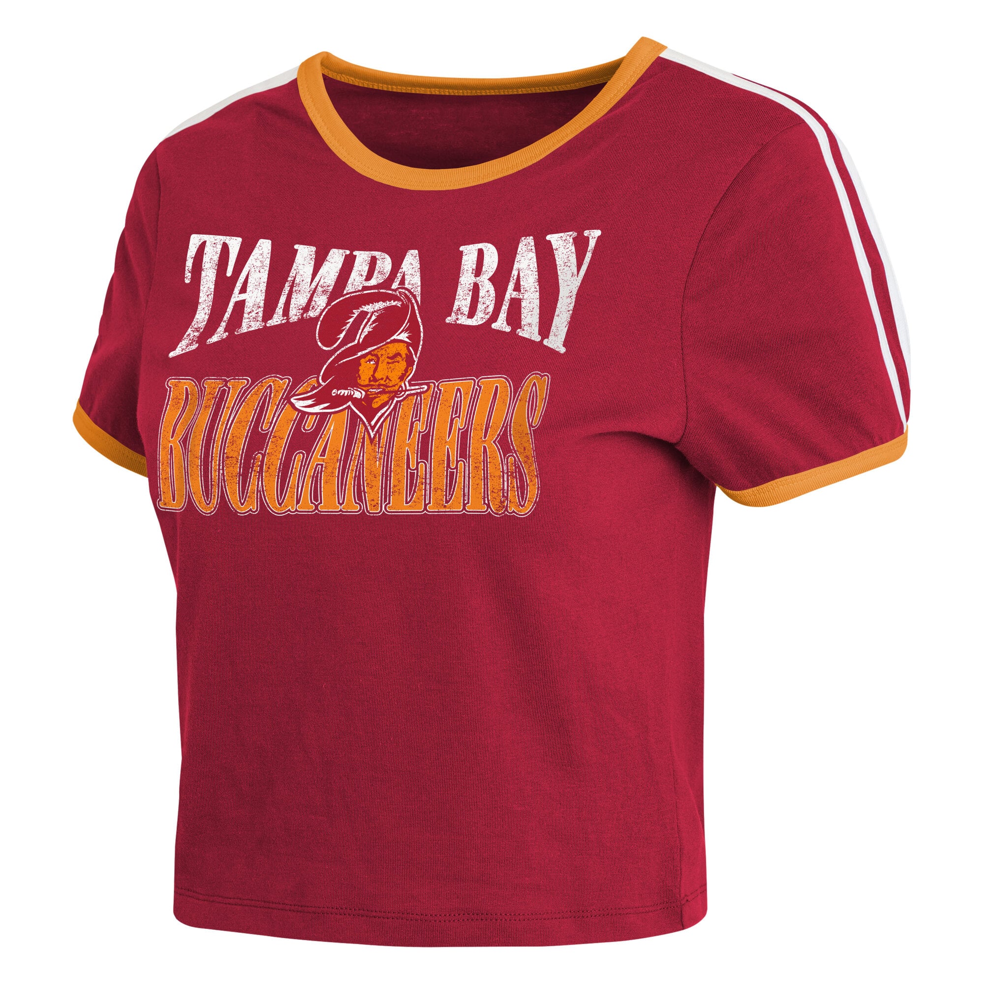 Women's WEAR by Erin Andrews  Red Tampa Bay Buccaneers Cropped Throwback Ringer Baby T-Shirt