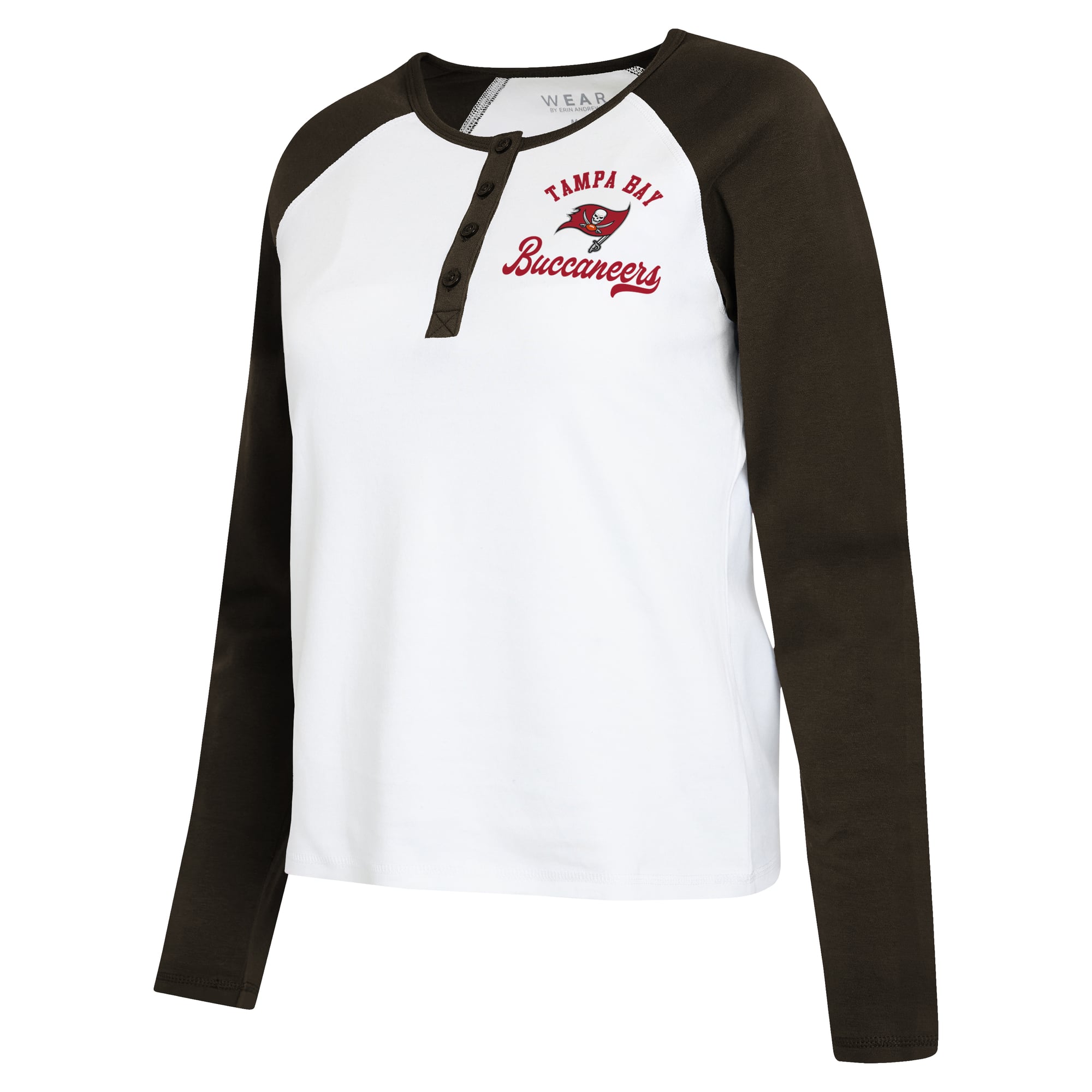 T-shirt raglan à manches longues Henley blanc/gris Tampa Bay Buccaneers pour femmes de la marque WEAR by Erin Andrews