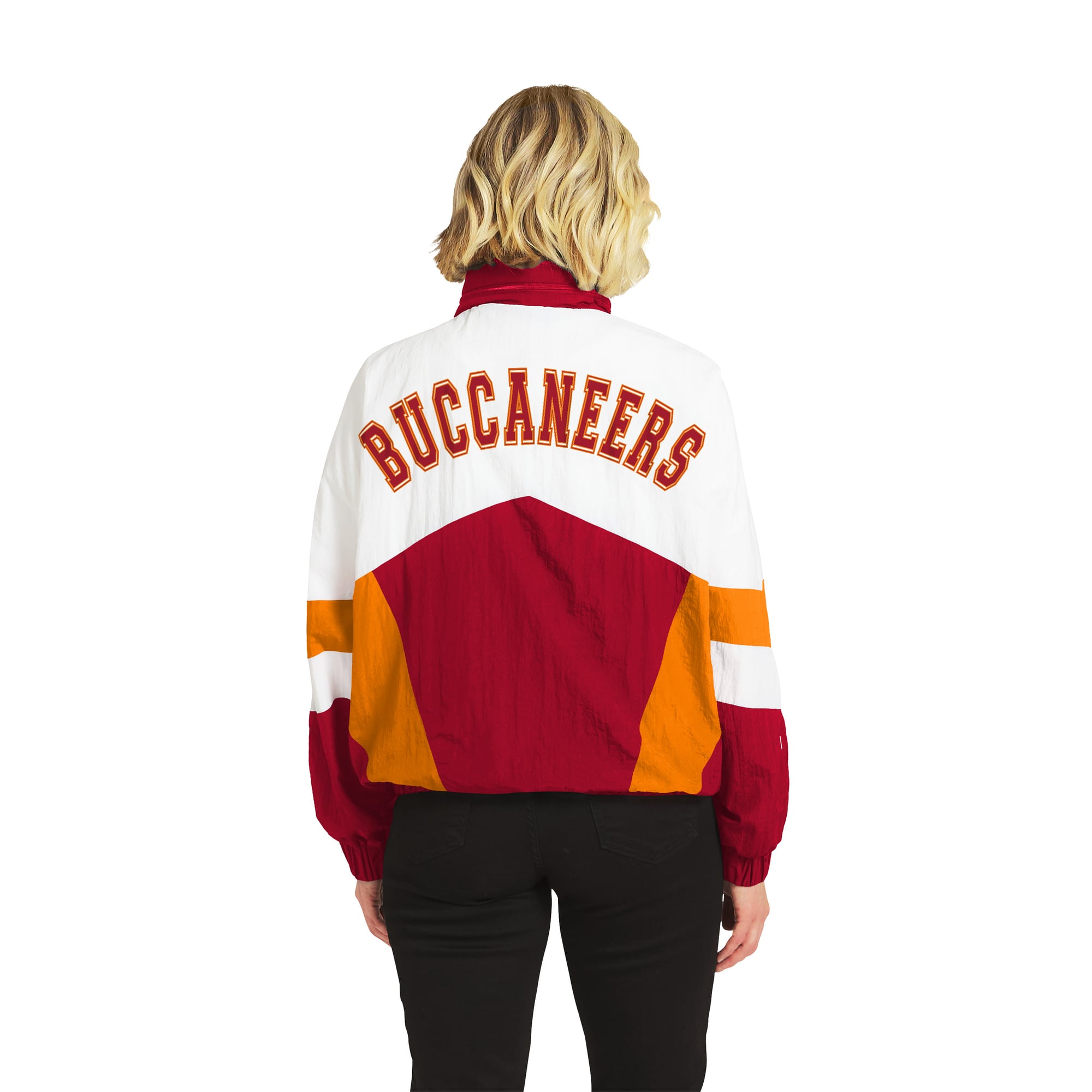 Women's WEAR by Erin Andrews  White/Red Tampa Bay Buccaneers Throwback Crinkle Full-Snap Hooded Windbreaker Jacket