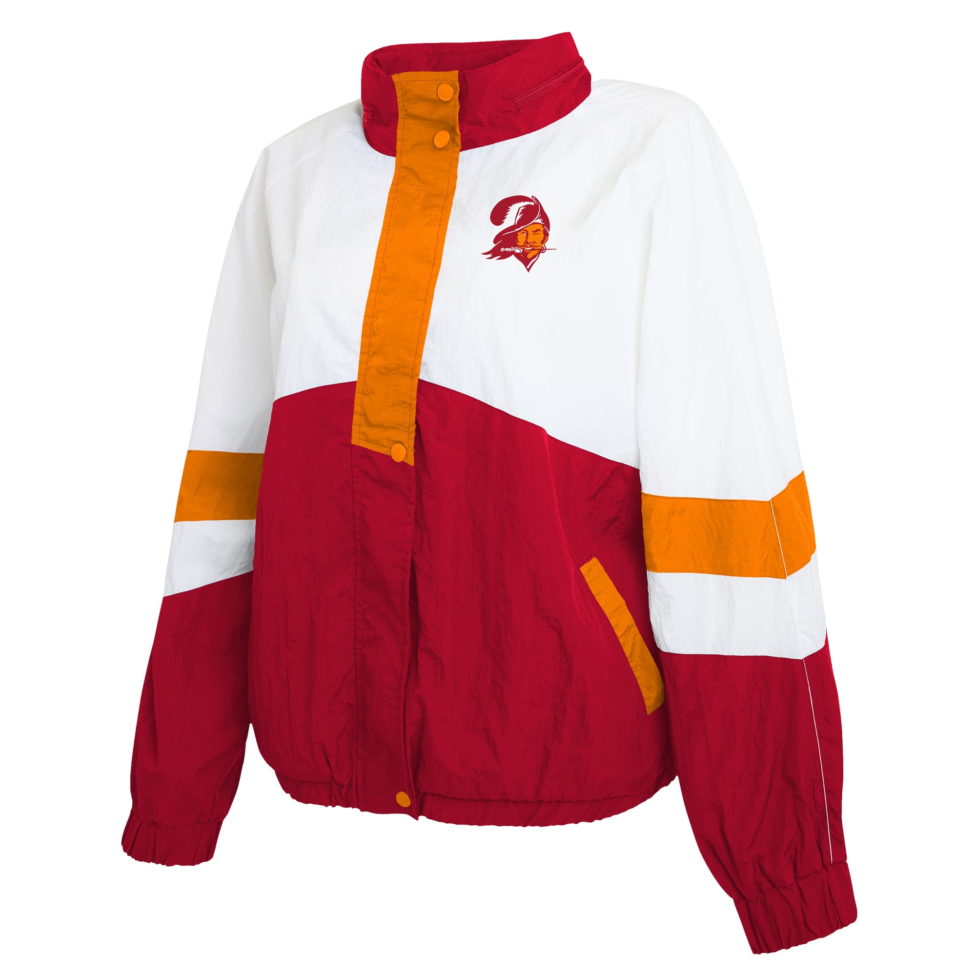 Women's WEAR by Erin Andrews  White/Red Tampa Bay Buccaneers Throwback Crinkle Full-Snap Hooded Windbreaker Jacket