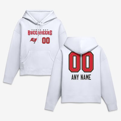 Tampa Bay Buccaneers Women's Touchdown Wordmark Personalized Name & Number Hoodie - White