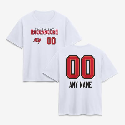 Tampa Bay Buccaneers Women's Touchdown Wordmark Personalized Name & Number T-Shirt - White