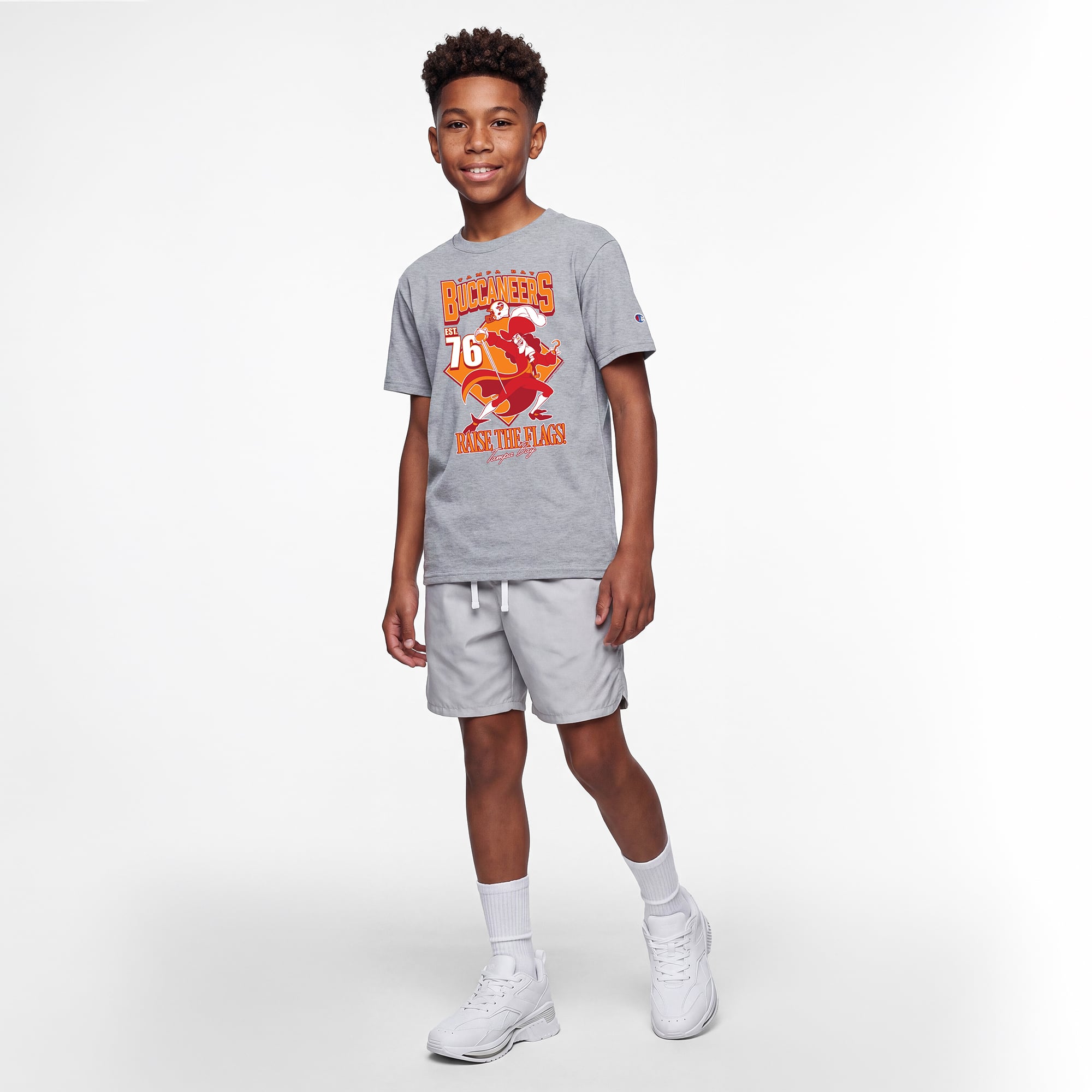 Youth Disney x Champion Heather Gray Tampa Bay Buccaneers Captain Hook T-Shirt
