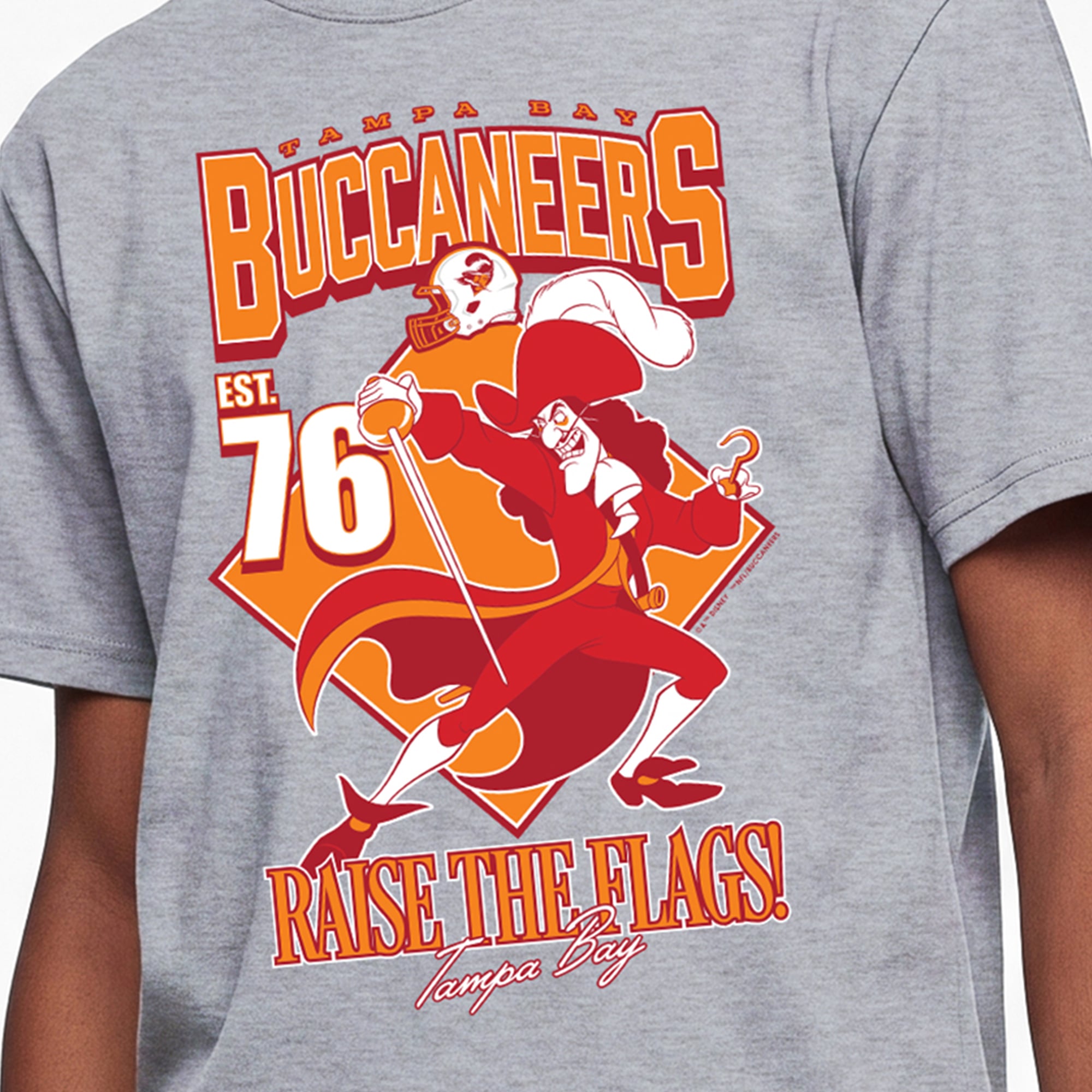 Youth Disney x Champion Heather Gray Tampa Bay Buccaneers Captain Hook T-Shirt