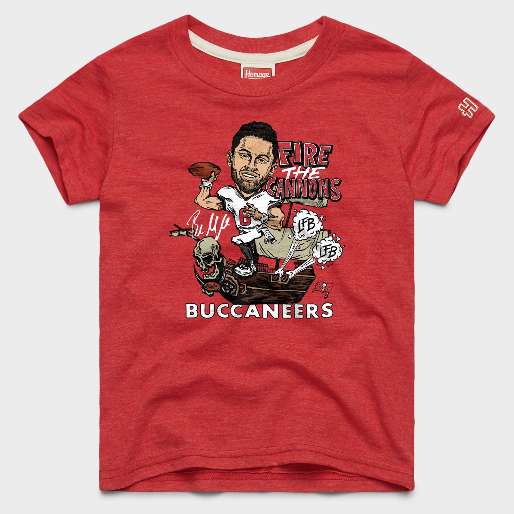 T-shirt caricature de Baker Mayfield, joueur des Buccaneers Tampa Bay, pour jeunes, hommage à Mayfield