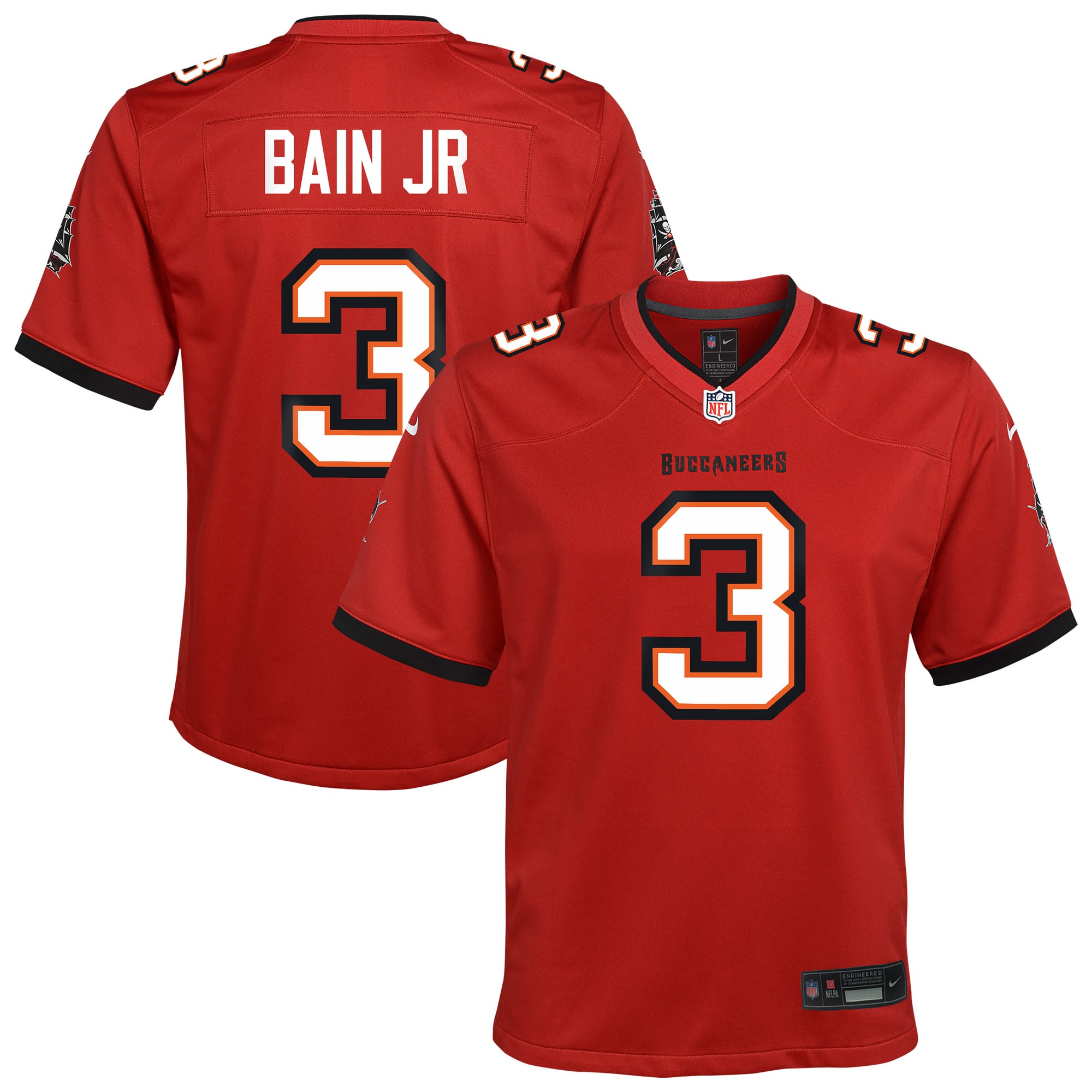 Maillot de match Nike pour enfant Rueben Bain Jr. rouge des Buccaneers Tampa Bay, porté par l'équipe Bay.