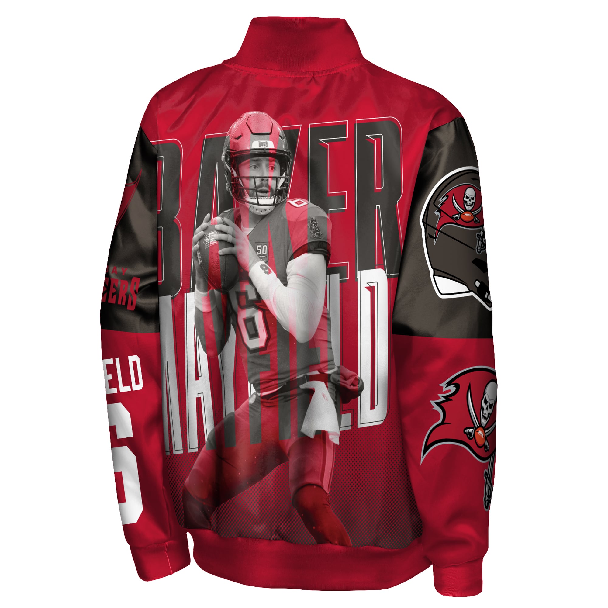 Veste satinée légendaire à boutons-pression rouges Baker Mayfield des Buccaneers de Tampa Bay pour jeunes la marque Outerstuff.