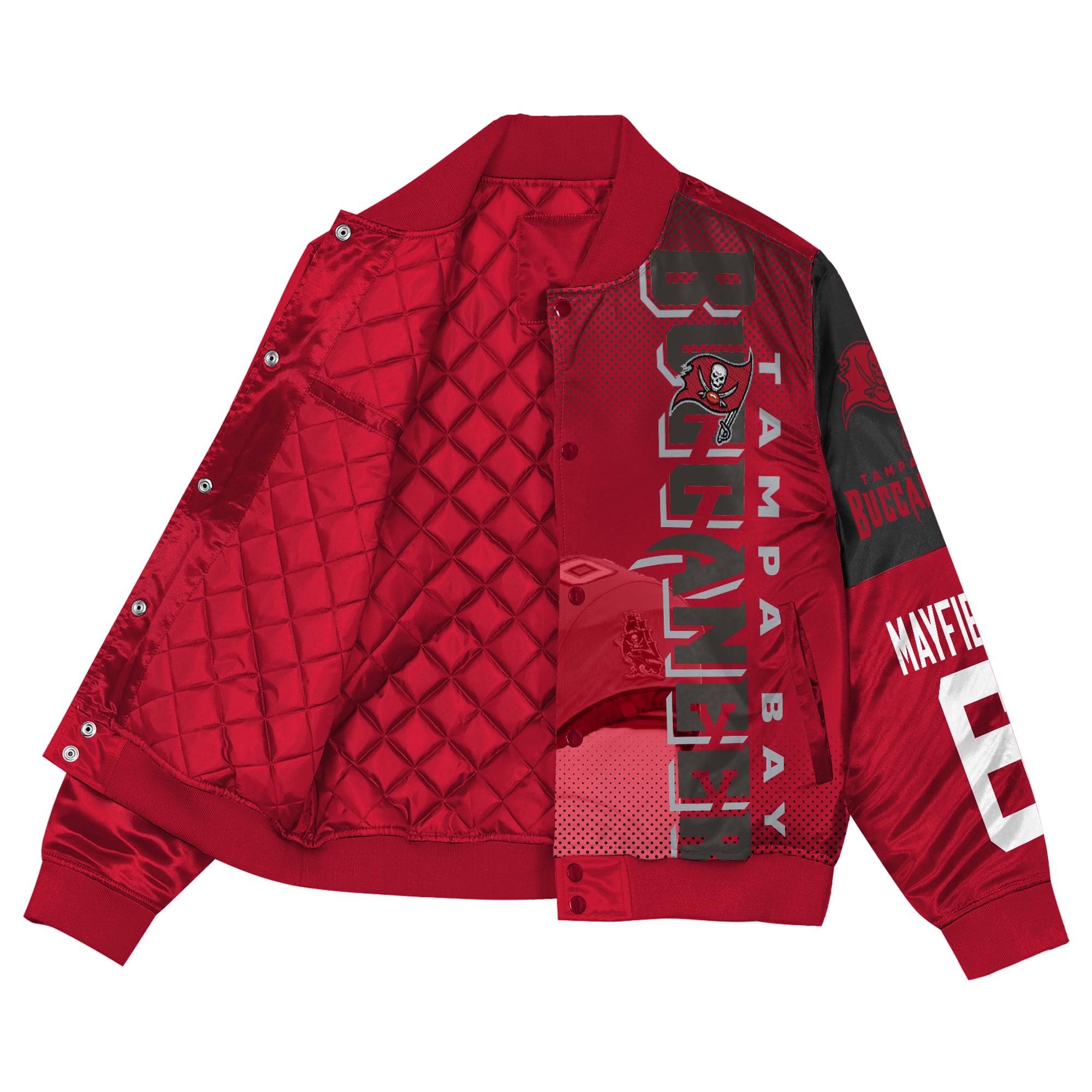 Veste satinée légendaire à boutons-pression rouges Baker Mayfield des Buccaneers de Tampa Bay pour jeunes la marque Outerstuff.