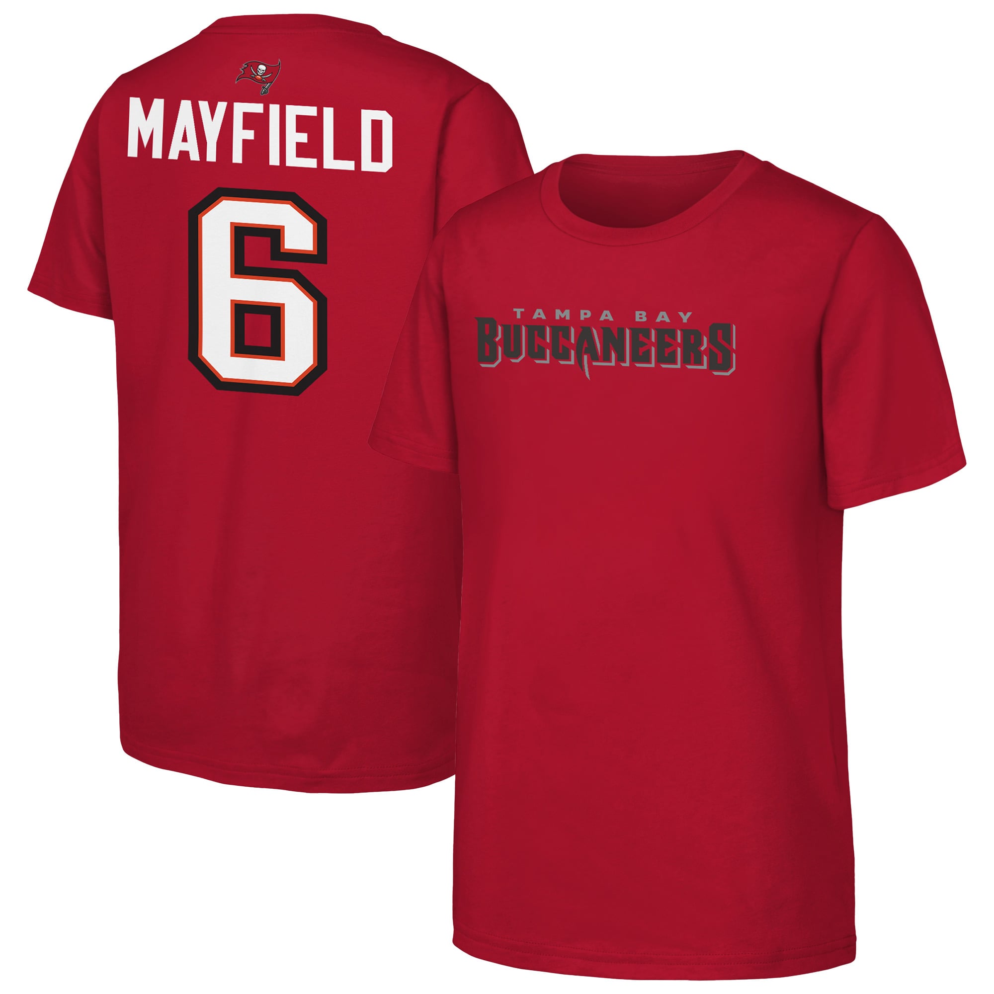 T-shirt Outerstuff pour jeunes, Baker Mayfield rouge, Tampa Bay Buccaneers, nom et numéro
