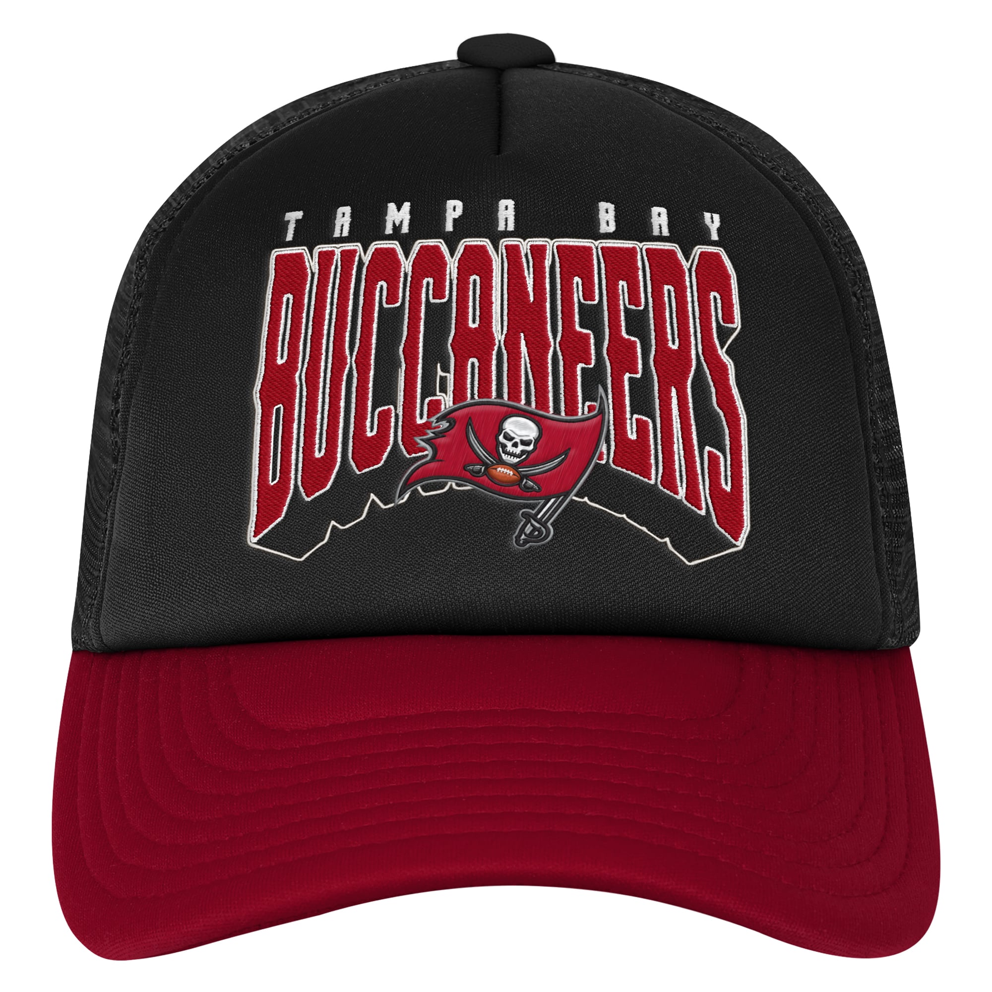 Youth Outerstuff Pewter/Red Tampa Bay Buccaneers Handoff Foam Adjustable Trucker Hat
