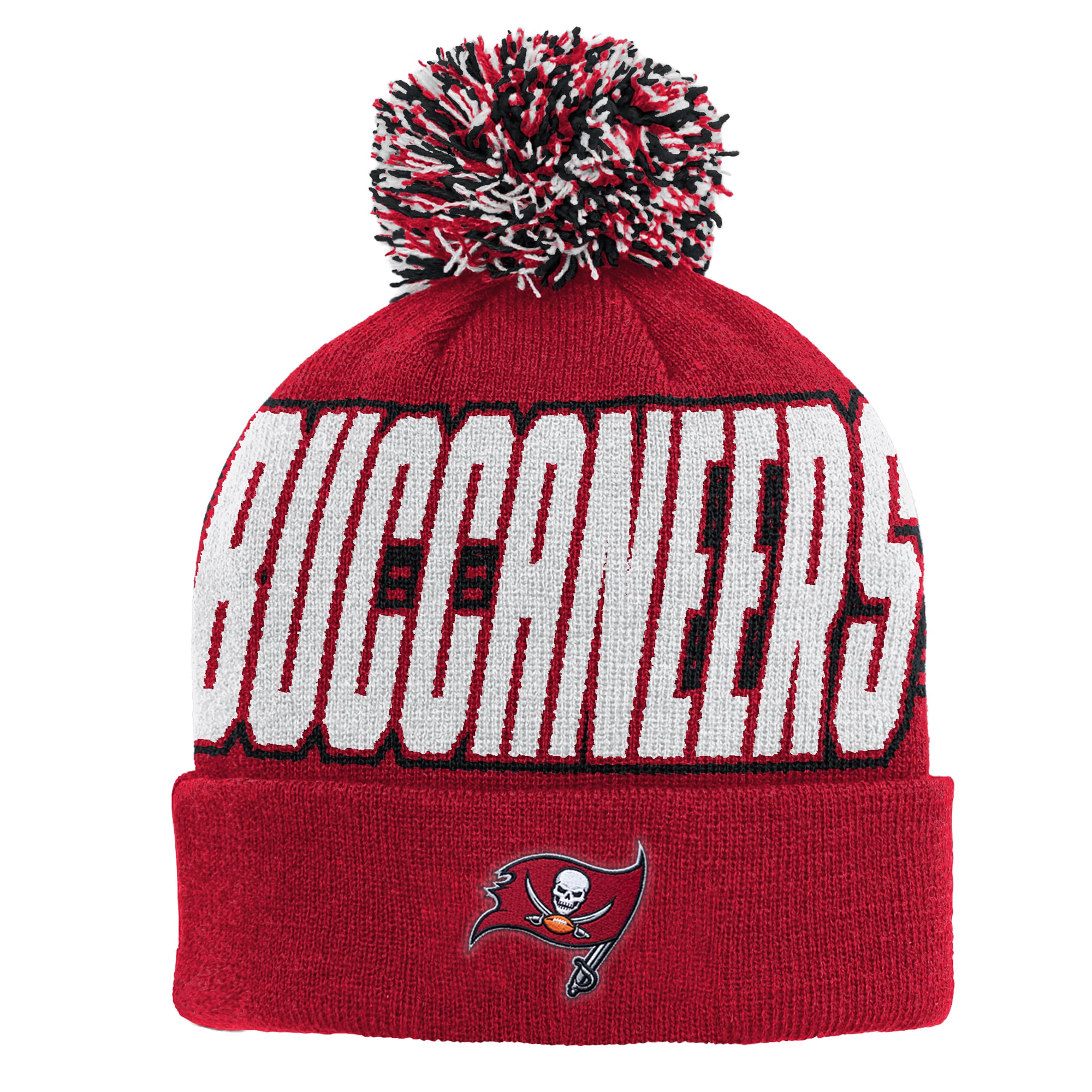 Bonnet tricoté à revers rouge Tampa Bay Buccaneers pour enfant Outerstuff avec pompon