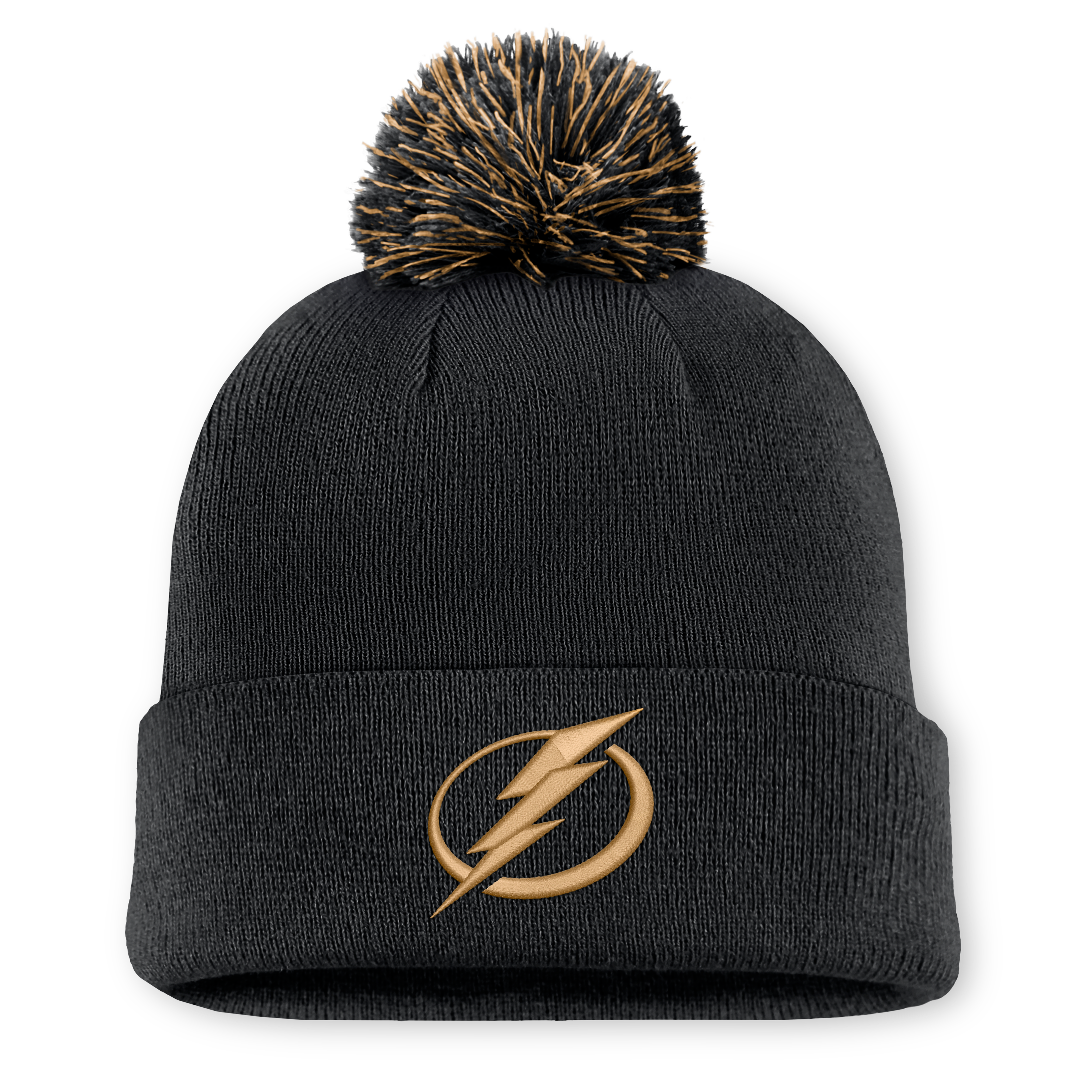 Bonnet tricoté authentique à revers avec pompon, noir, Tampa Bay Lightning, Fanatics, pour homme.