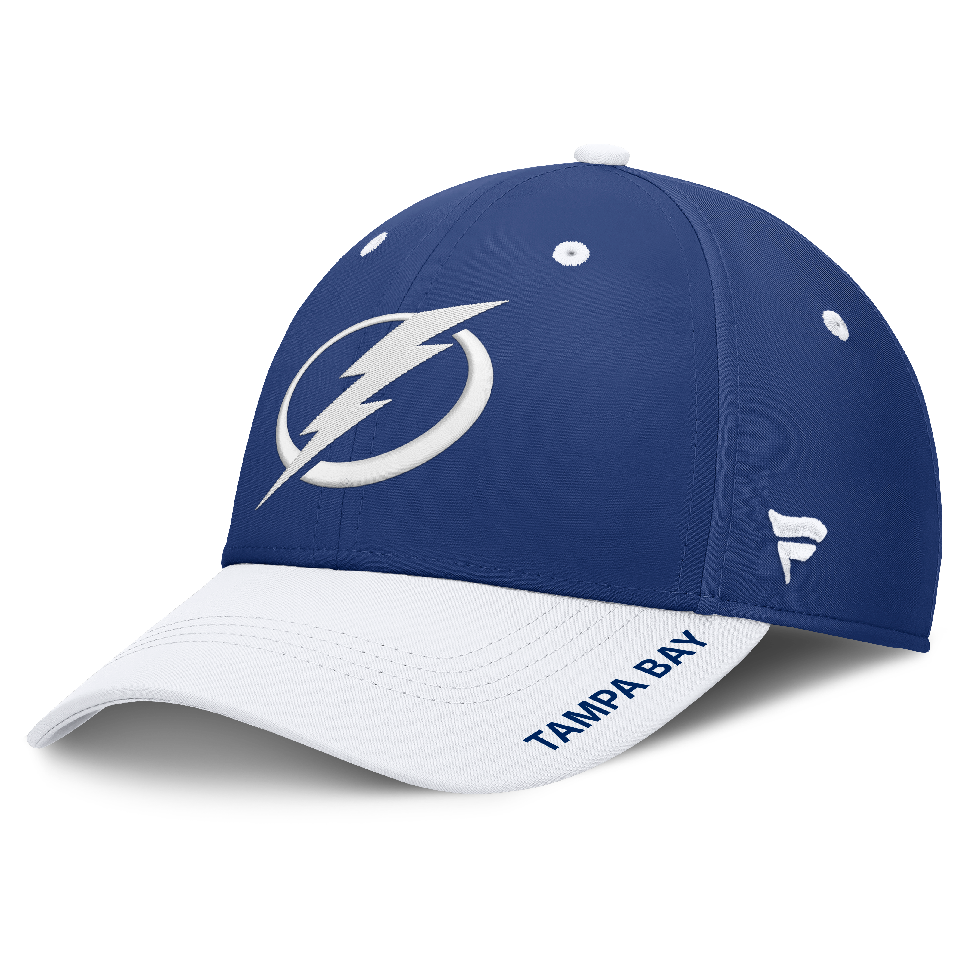 Casquette extensible authentique Pro Rink Fanatics bleue et blanche pour homme, Tampa Bay Lightning