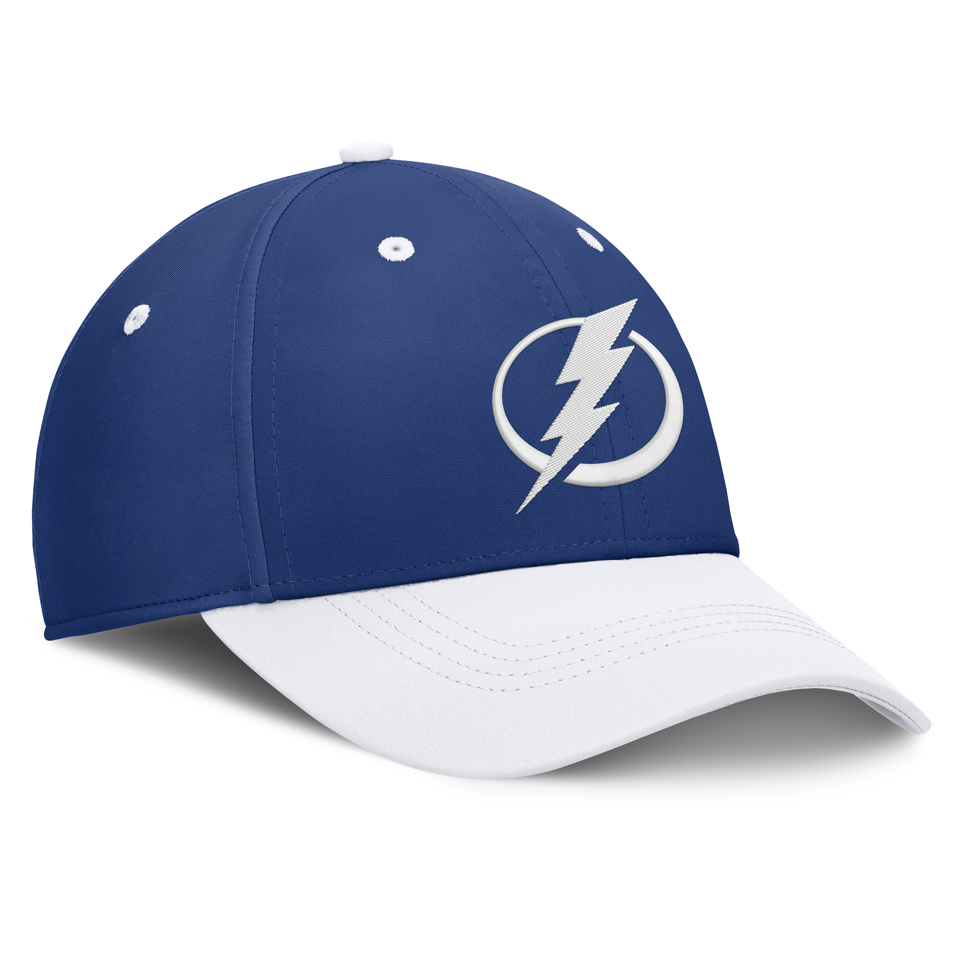 Casquette extensible authentique Pro Rink Fanatics bleue et blanche pour homme, Tampa Bay Lightning