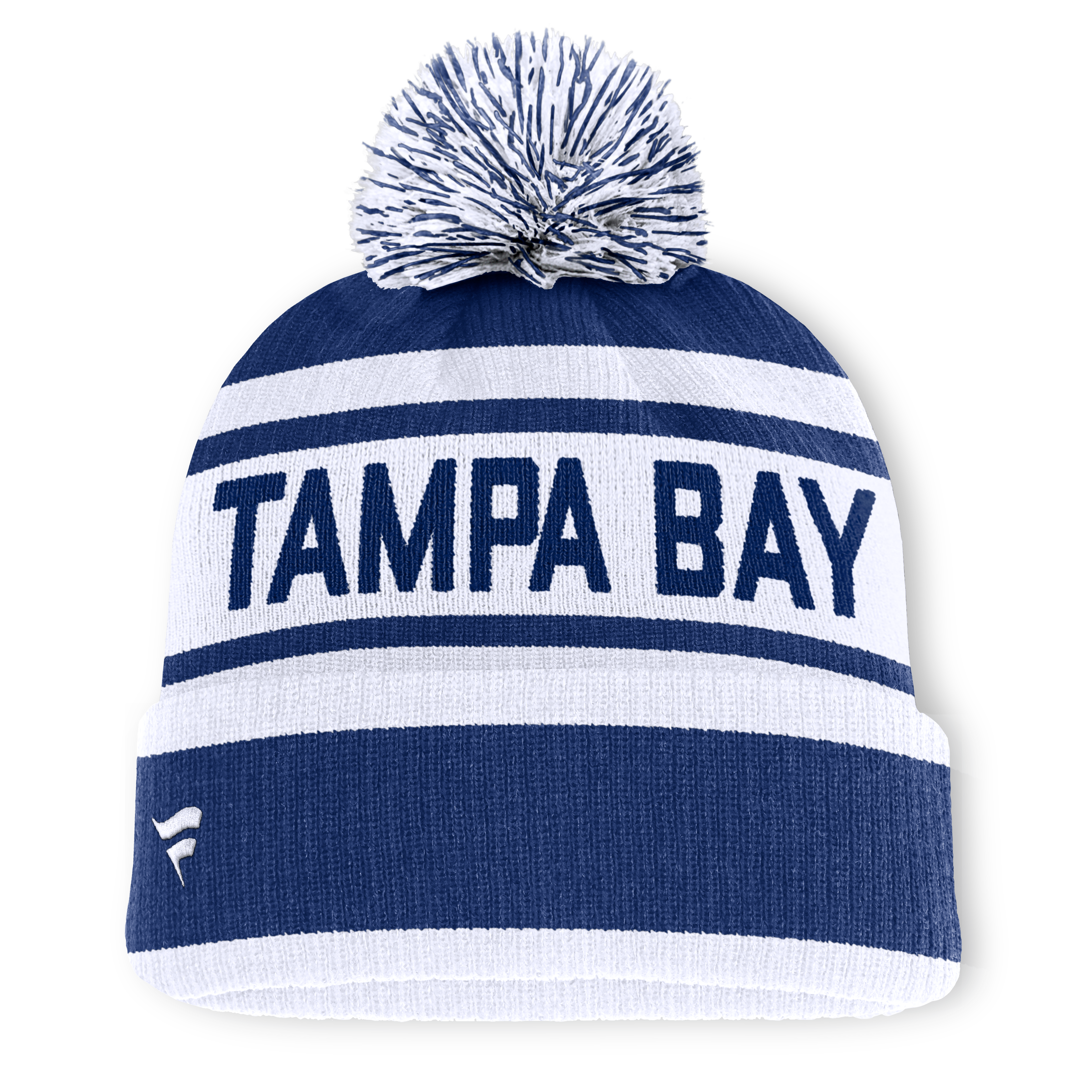 Men's Fanatics Blue/White Tampa Bay Lightning Fundamental Cuffed Knit Hat with Pom