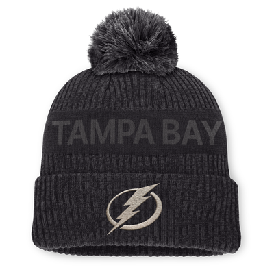 Men's Tampa Bay Lightning Fanatics Charcoal Road Phantom Cuffed Knit Hat with Pom