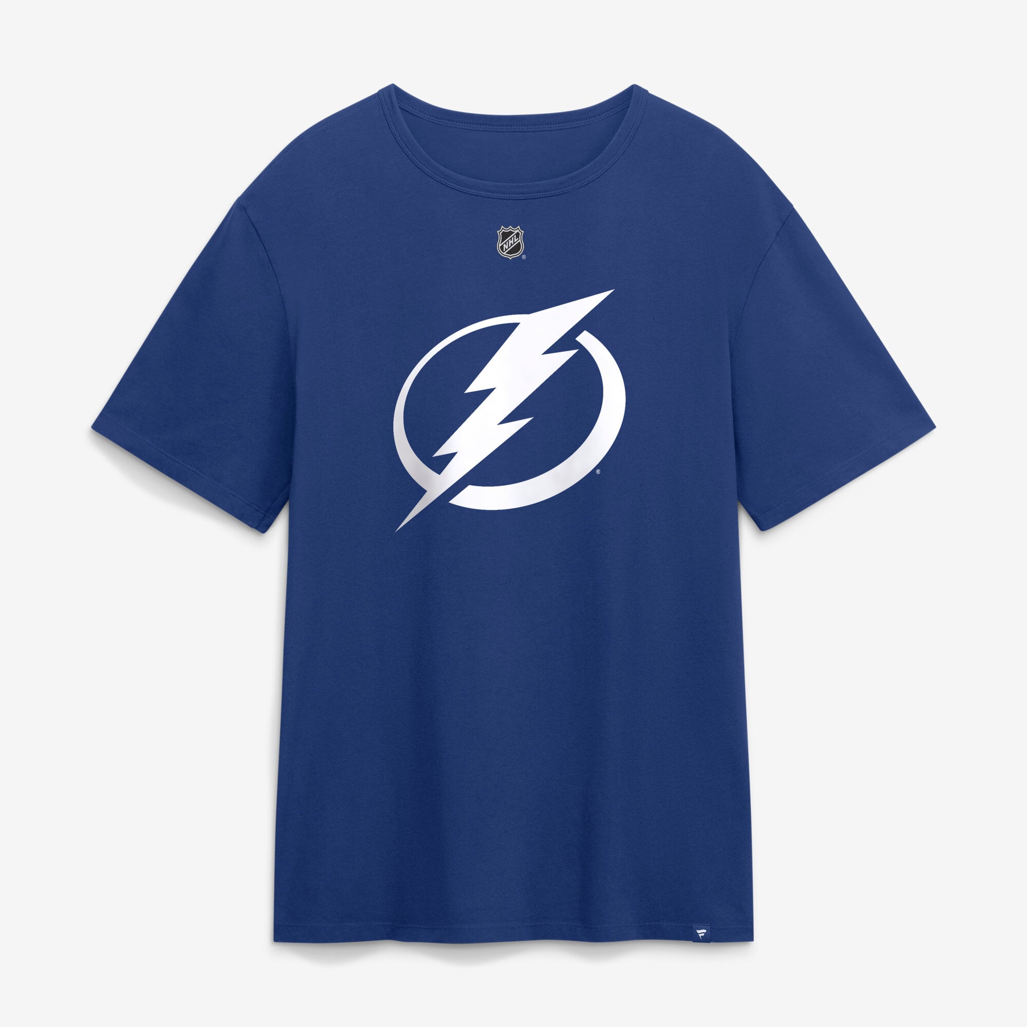 T-shirt authentique Fanatics John Carlson bleu Tampa Bay Lightning pour homme, avec nom et numéro superposés