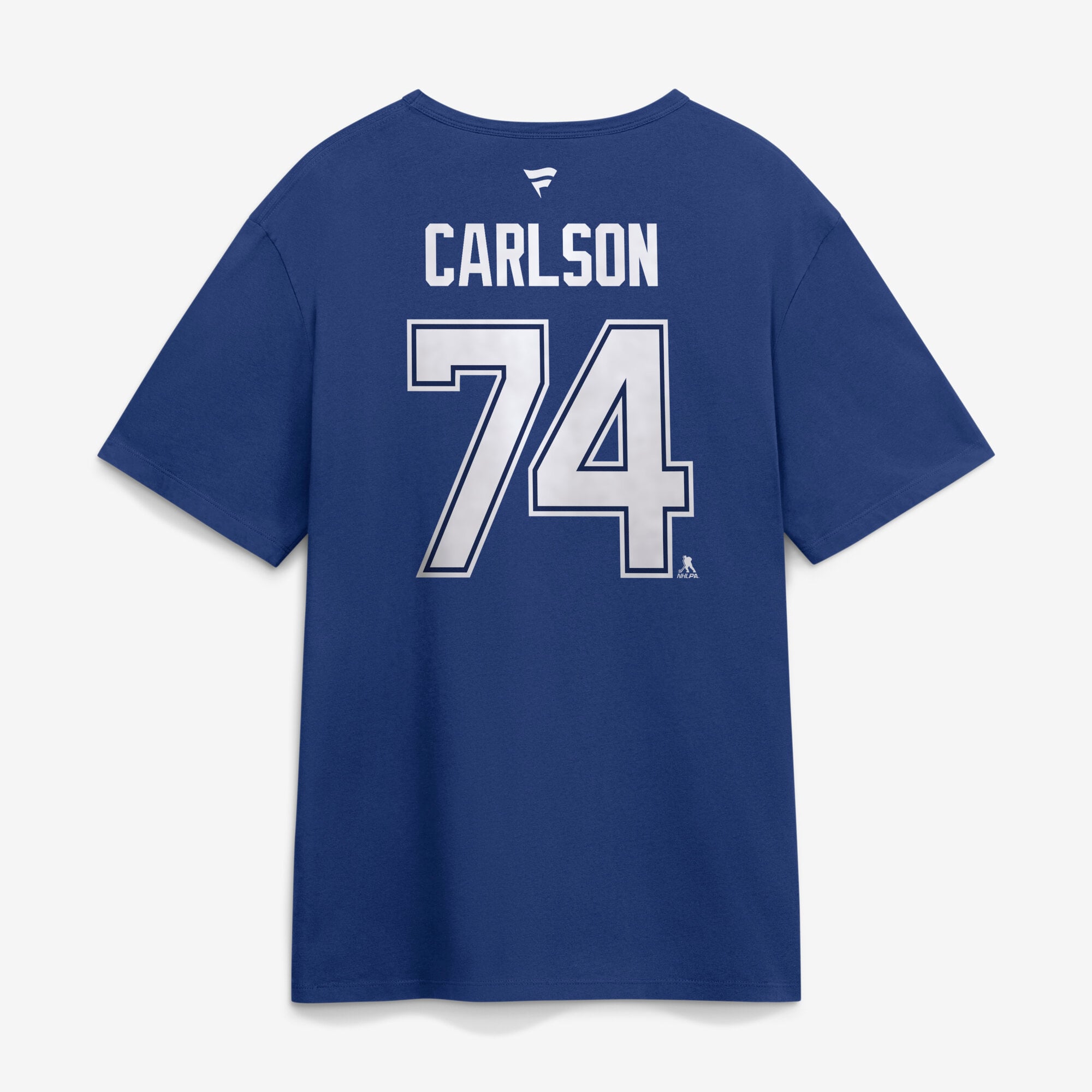 T-shirt authentique Fanatics John Carlson bleu Tampa Bay Lightning pour homme, avec nom et numéro superposés