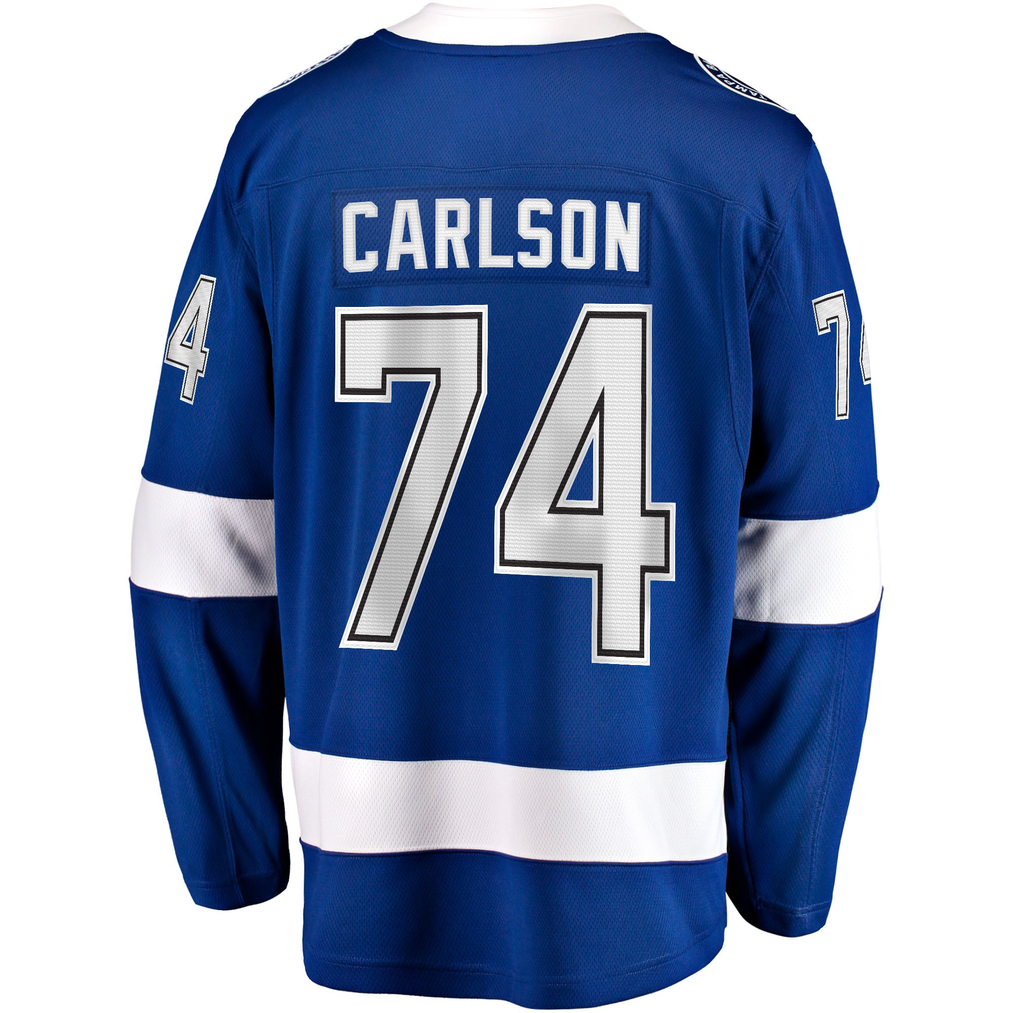 Maillot domicile bleu à scratch John Carlson des Lightning de Tampa Bay (Fanatics) pour homme