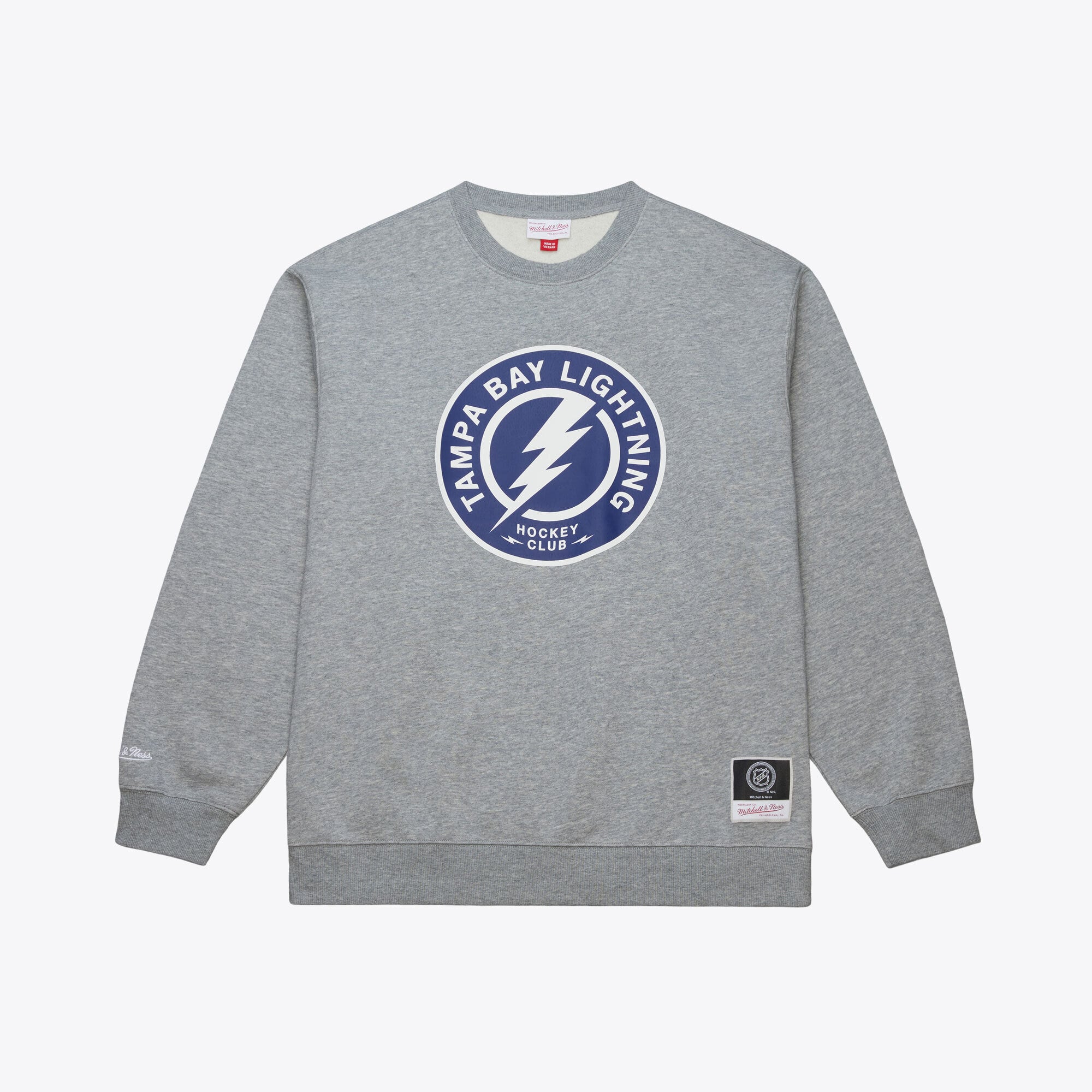 Men's Mitchell & Ness  Heather Gray Tampa Bay Lightning Walk-Off Logo Fleece Crewneck Sweatshirt