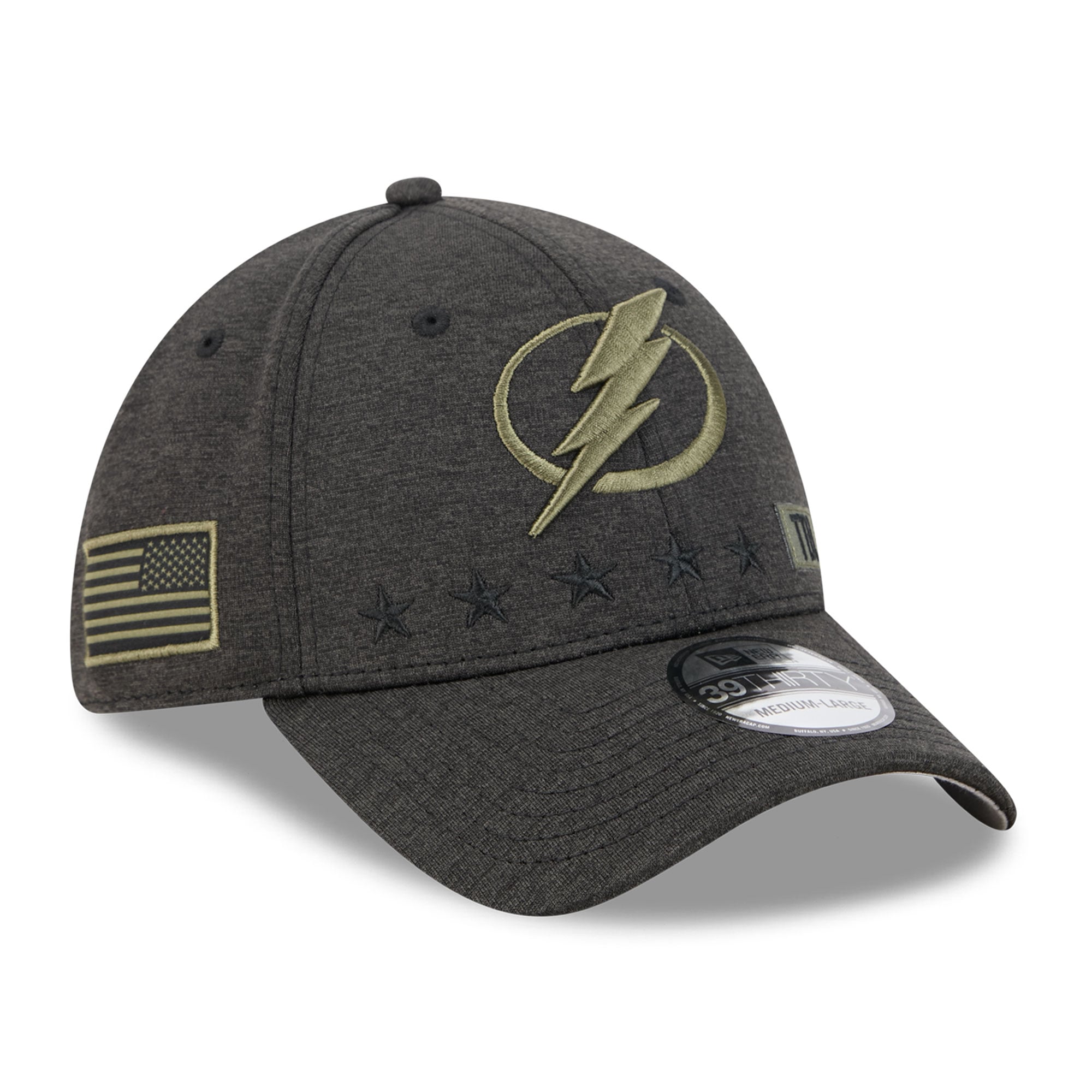 Men's New Era Black Tampa Bay Lightning Stealth Mode Flex 39Thirty Stretch Hat