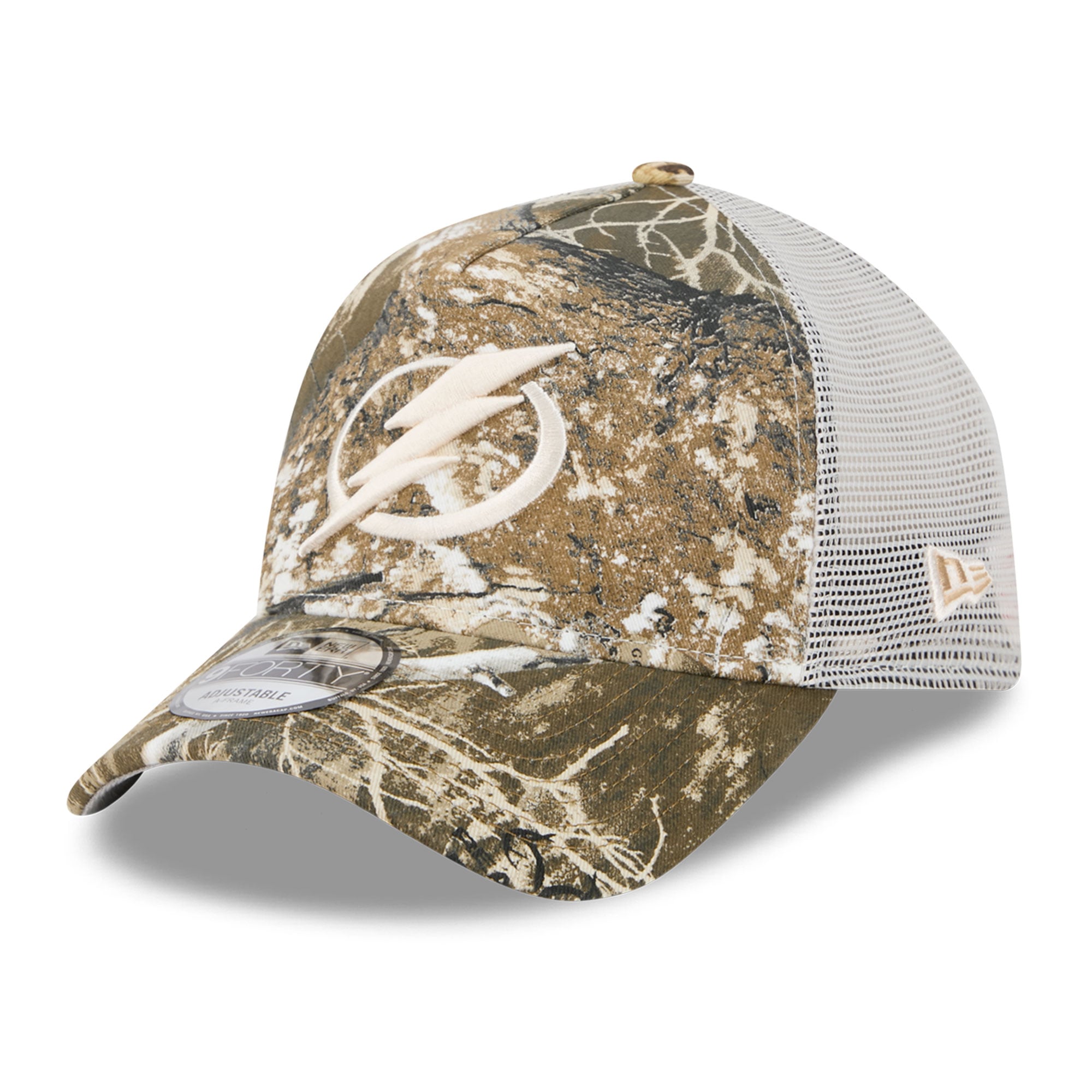 Casquette trucker ajustable New Era Camo Tampa Bay Lightning Real Tree A-Frame 9FORTY pour homme