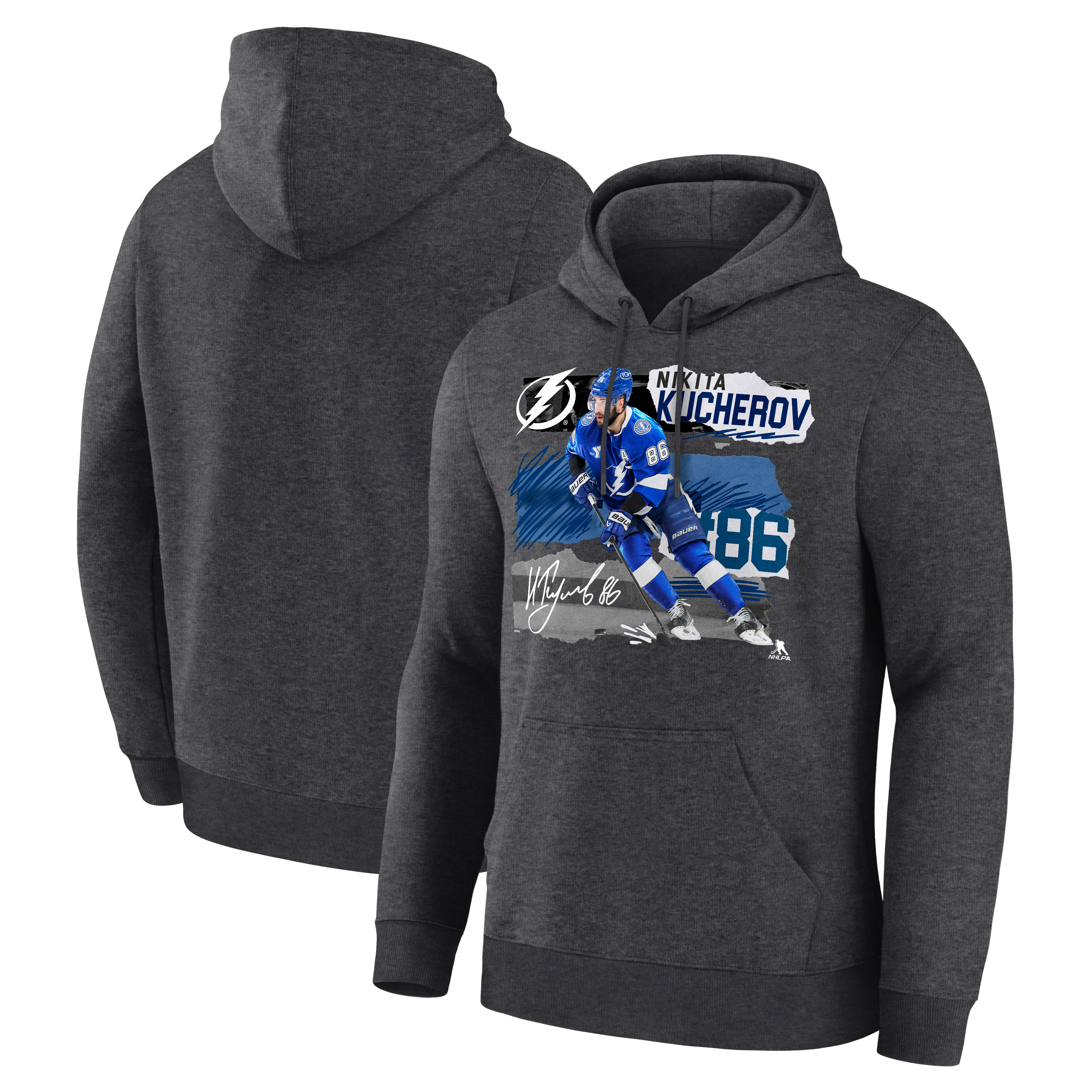 Sweat à capuche homme Nikita Kucherov Gris anthracite Tampa Bay Lightning Fresh Ice