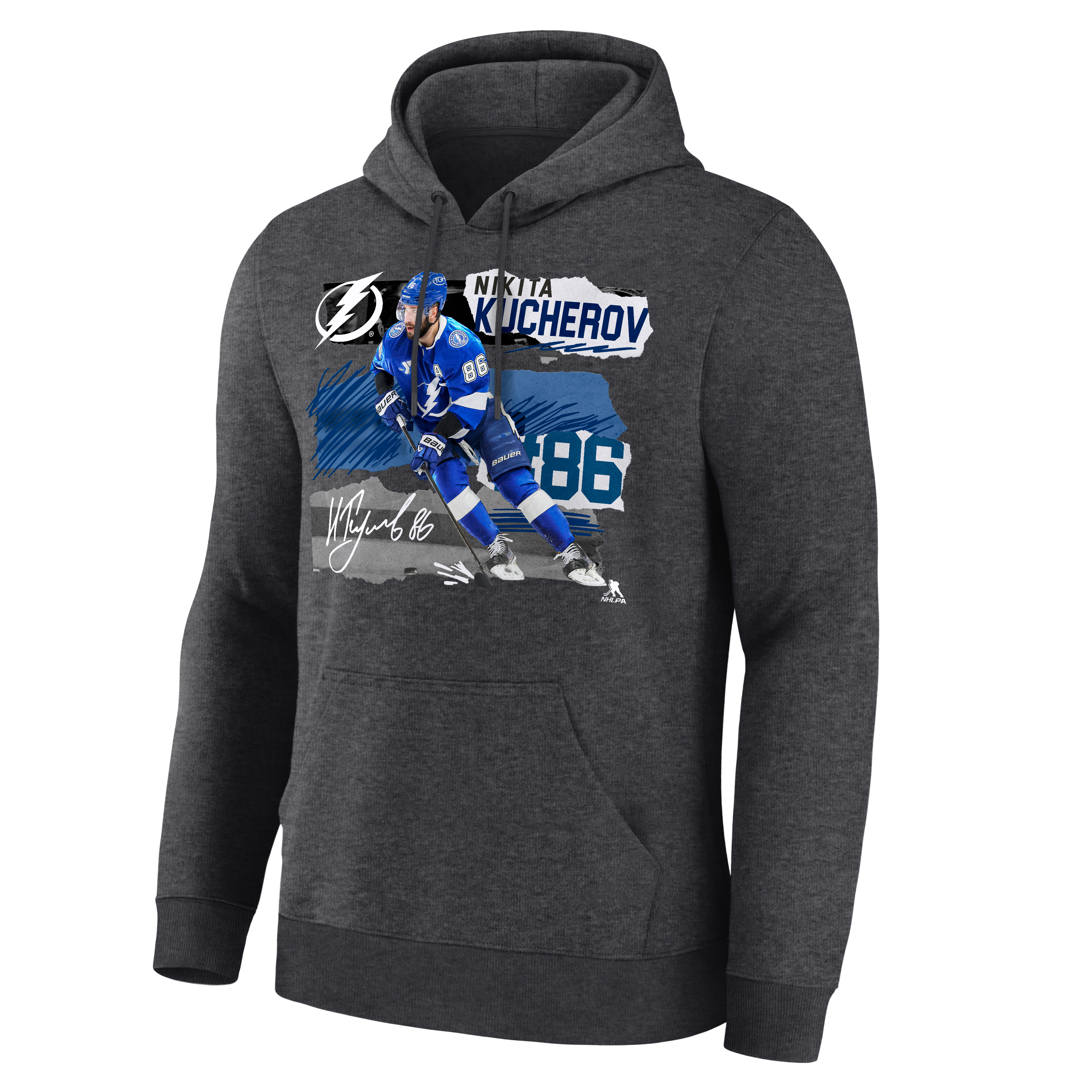 Sweat à capuche homme Nikita Kucherov Gris anthracite Tampa Bay Lightning Fresh Ice