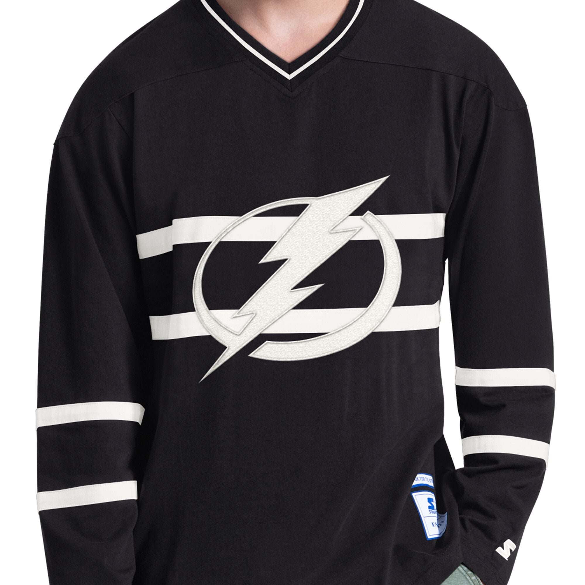 T-shirt à manches longues et col en V Starter Black Tampa Bay Lightning pour homme