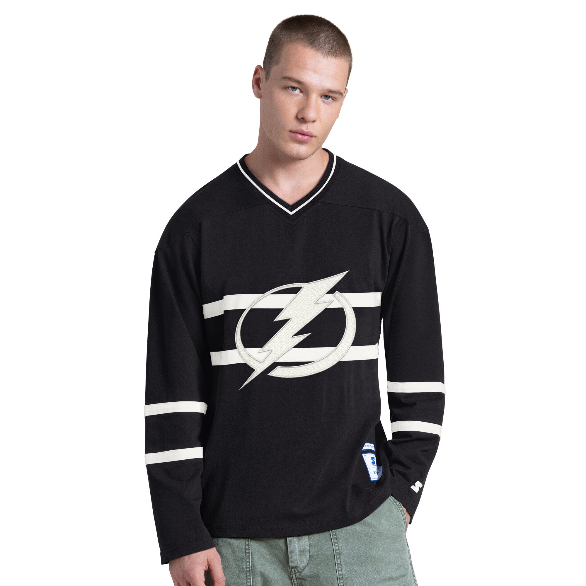 T-shirt à manches longues et col en V Starter Black Tampa Bay Lightning pour homme