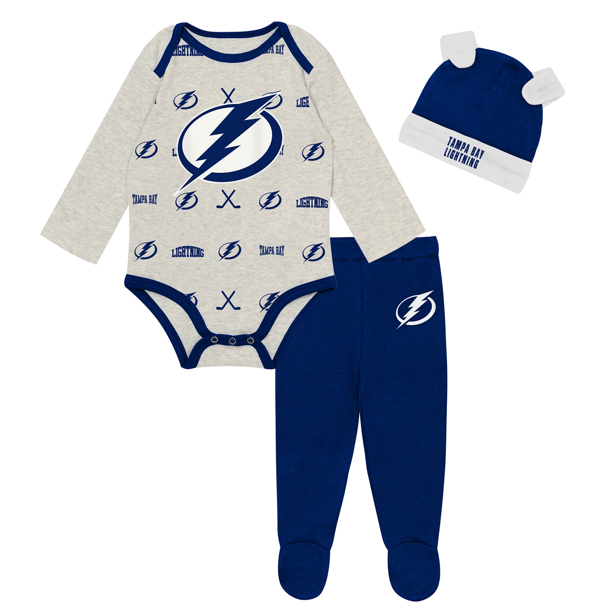 Newborn Outerstuff  Heathered Bone Tampa Bay Lightning Huddles and Giggles Three-Piece Set