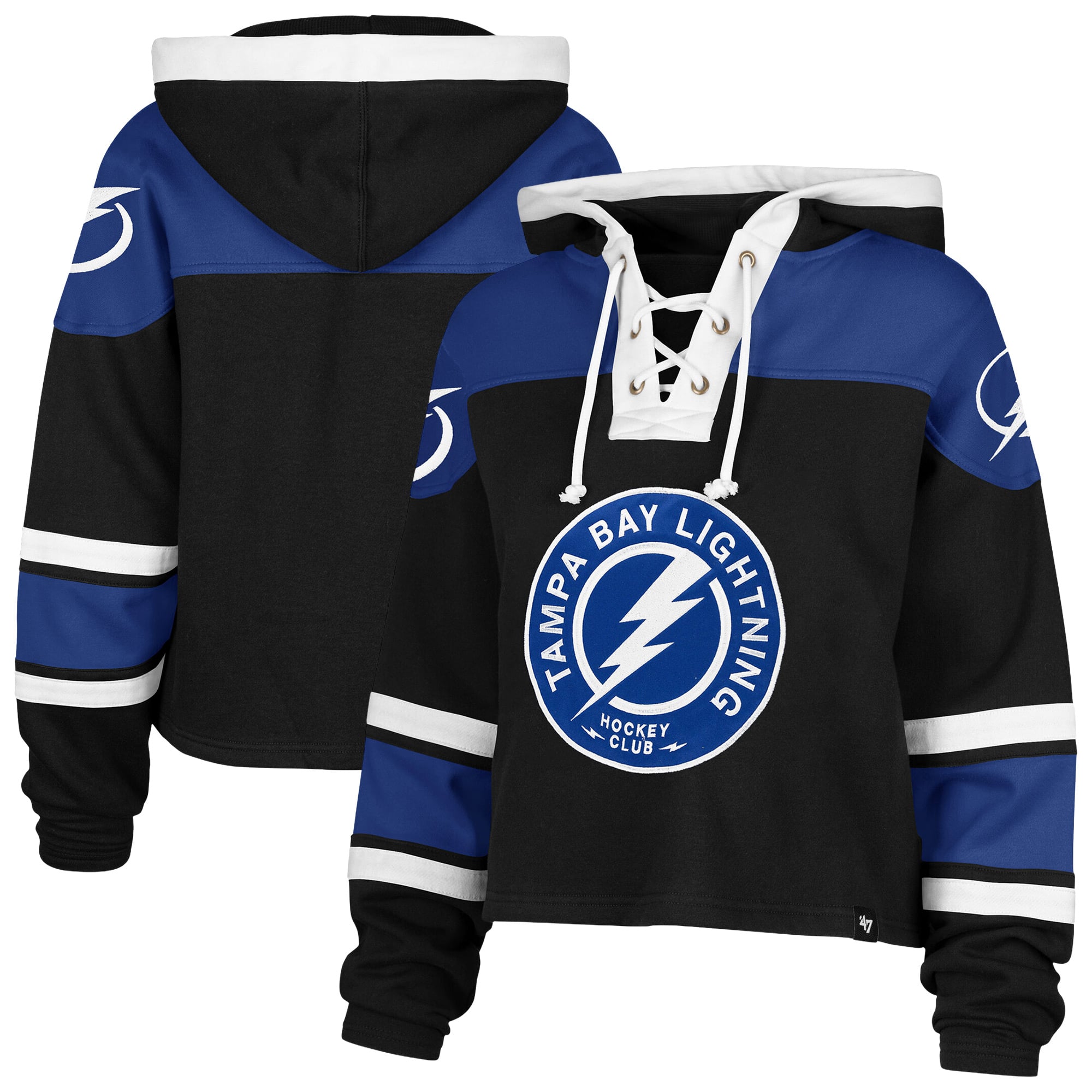 Sweat à capuche court lacets noir Tampa Bay Lightning pour femme, modèle 47