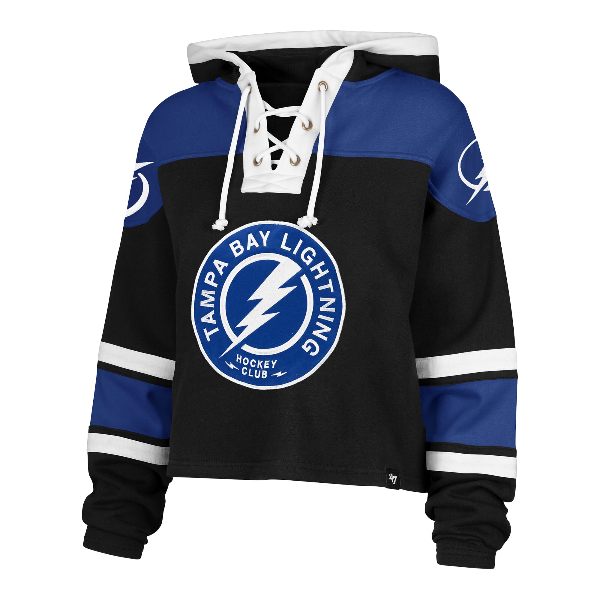 Sweat à capuche court lacets noir Tampa Bay Lightning pour femme, modèle 47