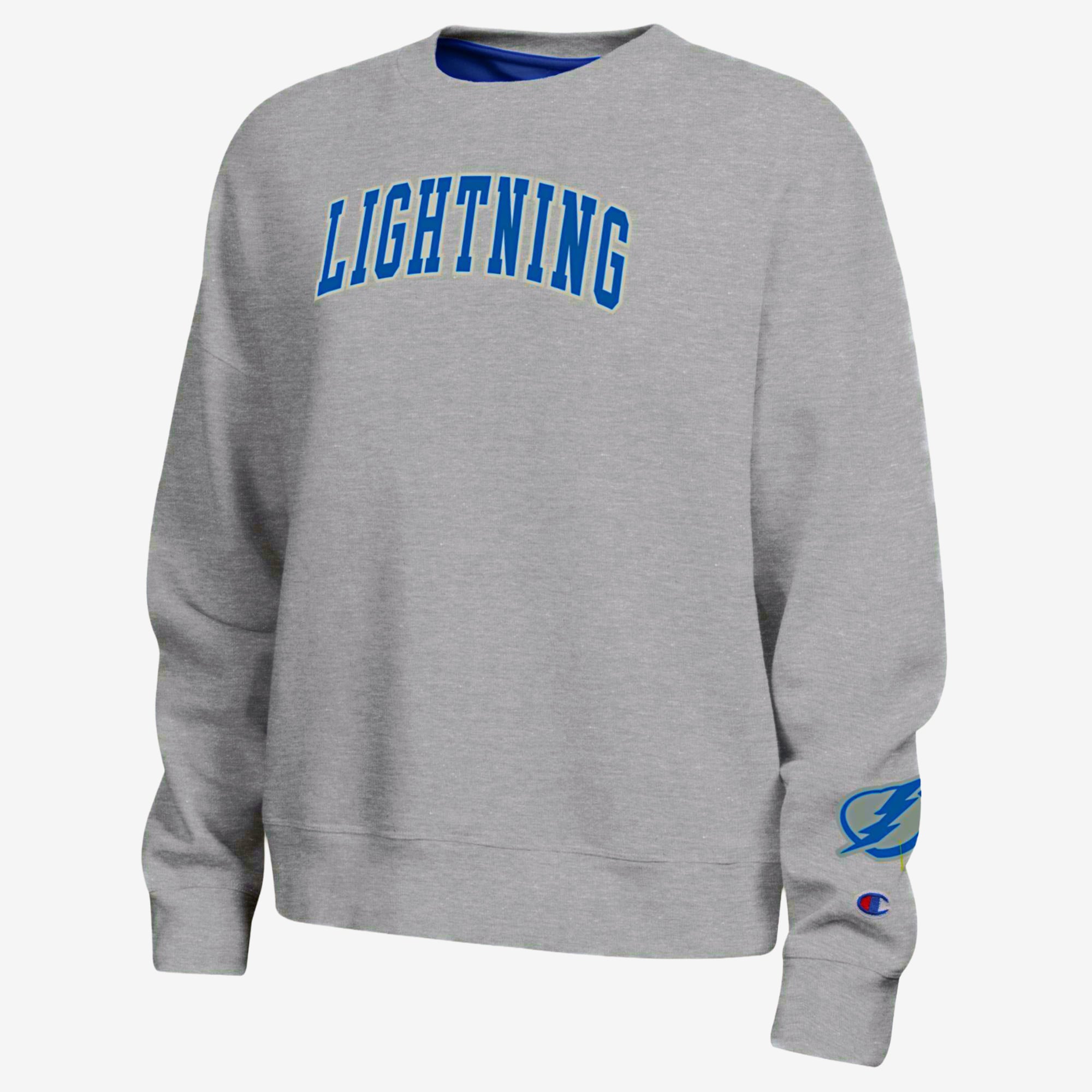 Women's Champion  Heather Gray Tampa Bay Lightning Applique Crewneck Sweatshirt