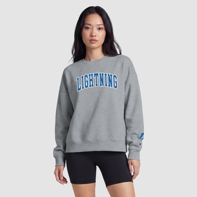 Sweat-shirt à col rond gris chiné à appliqués, champion du Lightning de Tampa Bay, pour femme