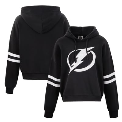  Tampa Bay Lightning FABGATING by Cuce Women's Sequin Cropped Pullover Hoodie - Black