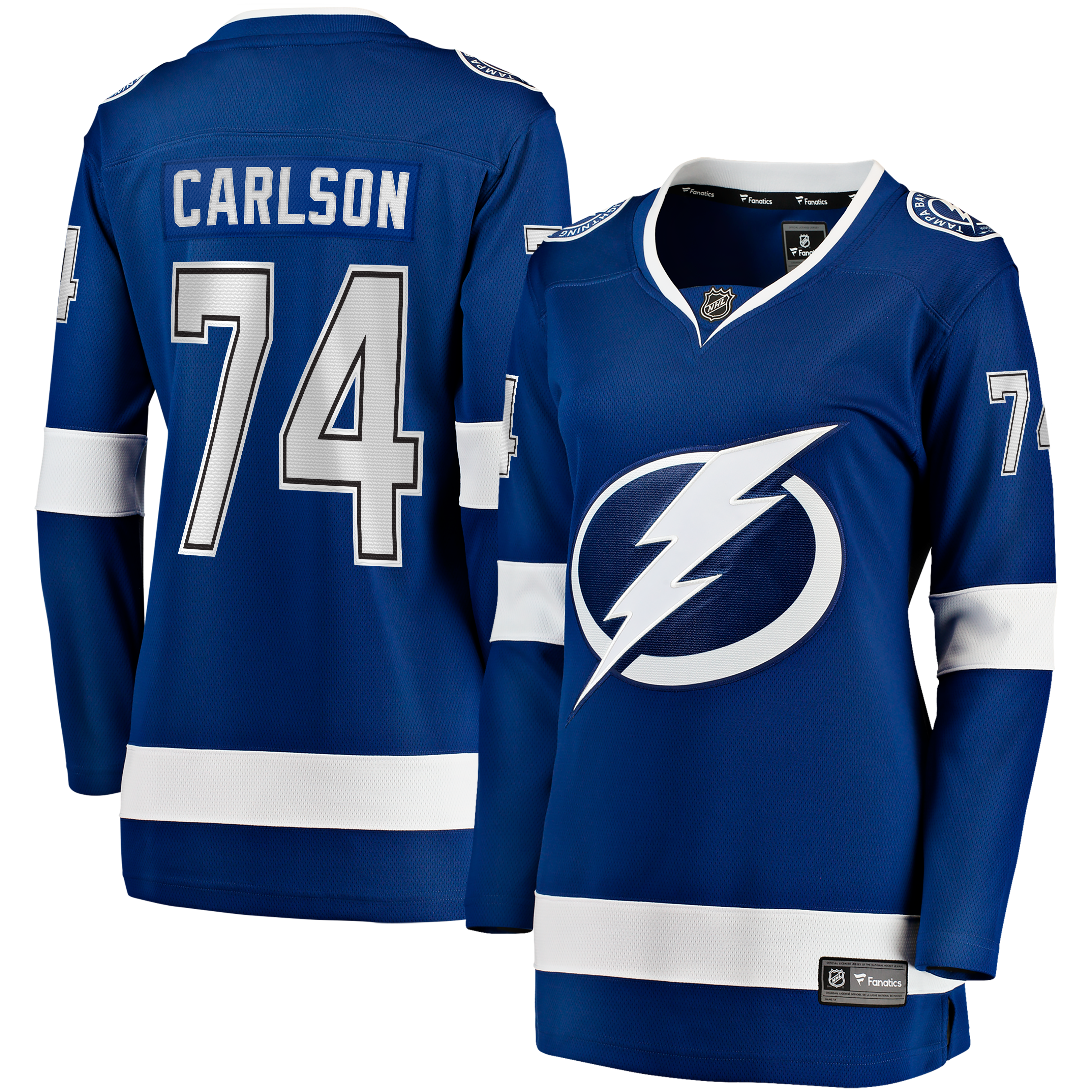 Maillot domicile bleu à bretelles John Carlson des Lightning de Tampa Bay pour femmes (Fanatics)
