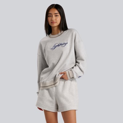 Sweat-shirt à manches raglan ultra-léger gris chiné Tampa Bay Lightning pour femme de lululemon, coupe oversize, longueur hanches.