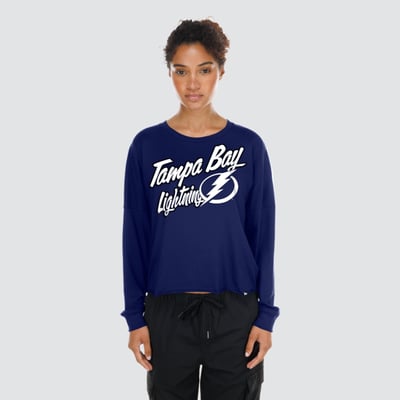 Women's Tampa Bay Lightning  New Era Blue Oversized Boxy Long Sleeve T-Shirt