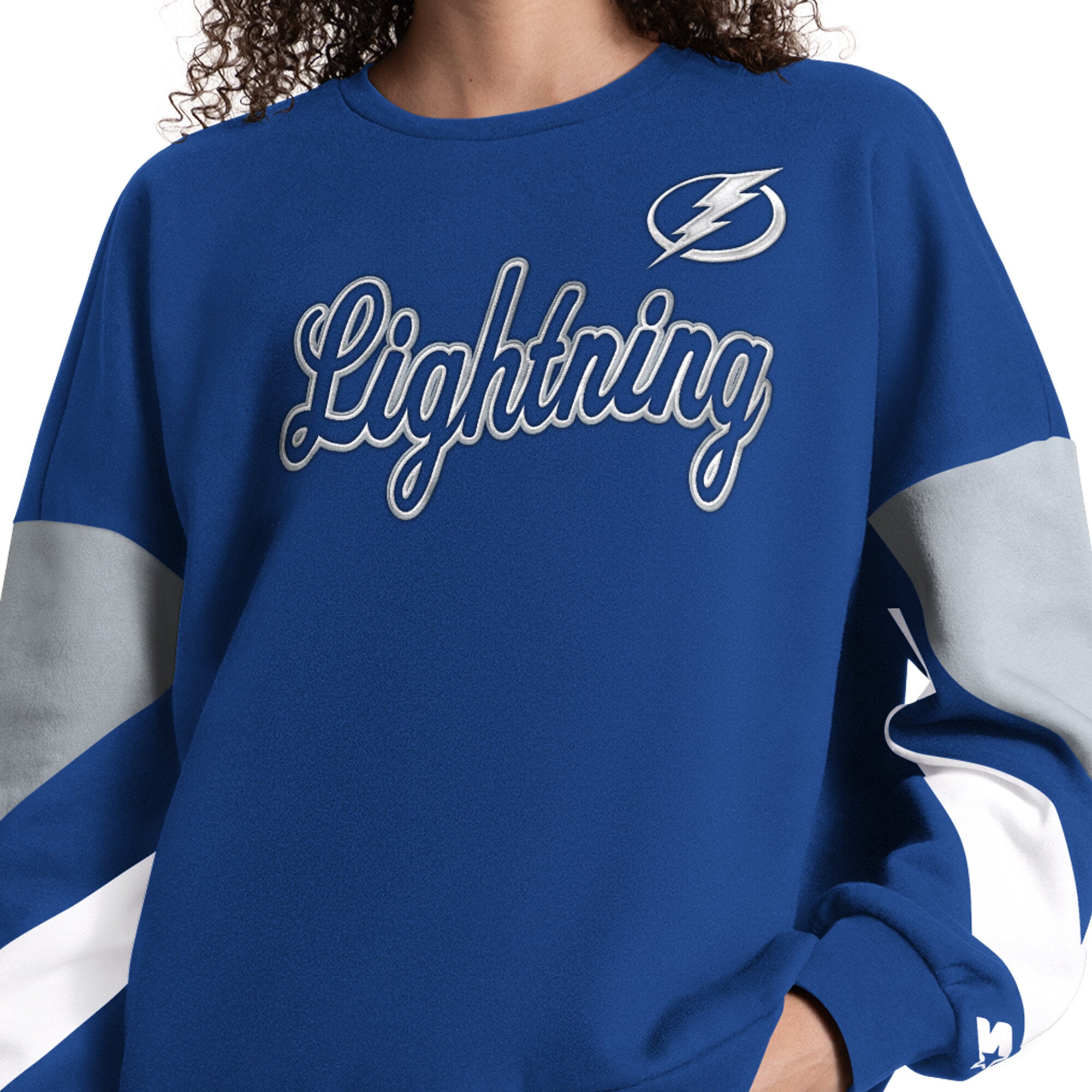 Sweat-shirt à manches longues et color block bleu Starter pour femme, Tampa Bay Lightning Grand Slam