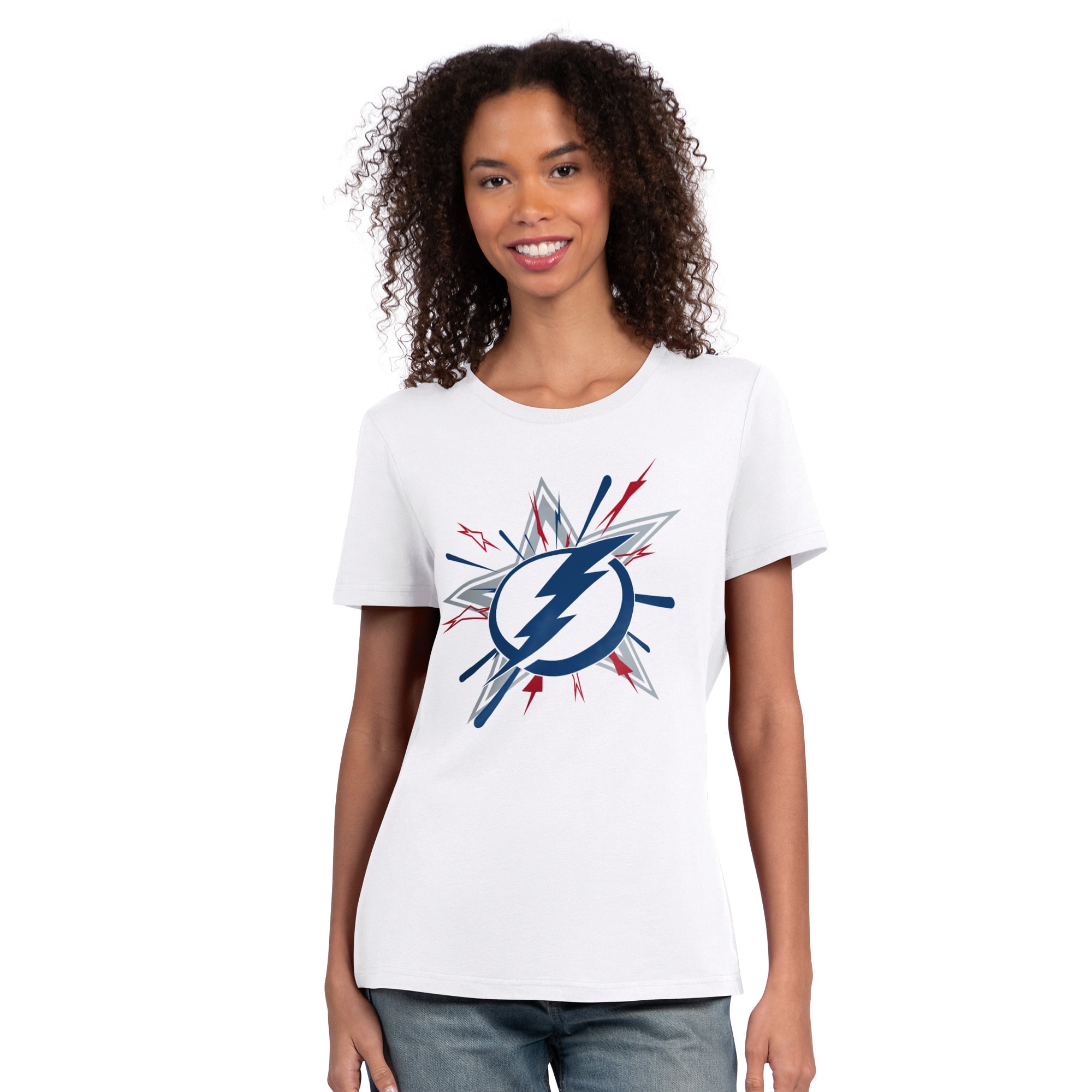 T-shirt Starter blanc pour femmes Tampa Bay Lightning, motif feux d'artifice américains