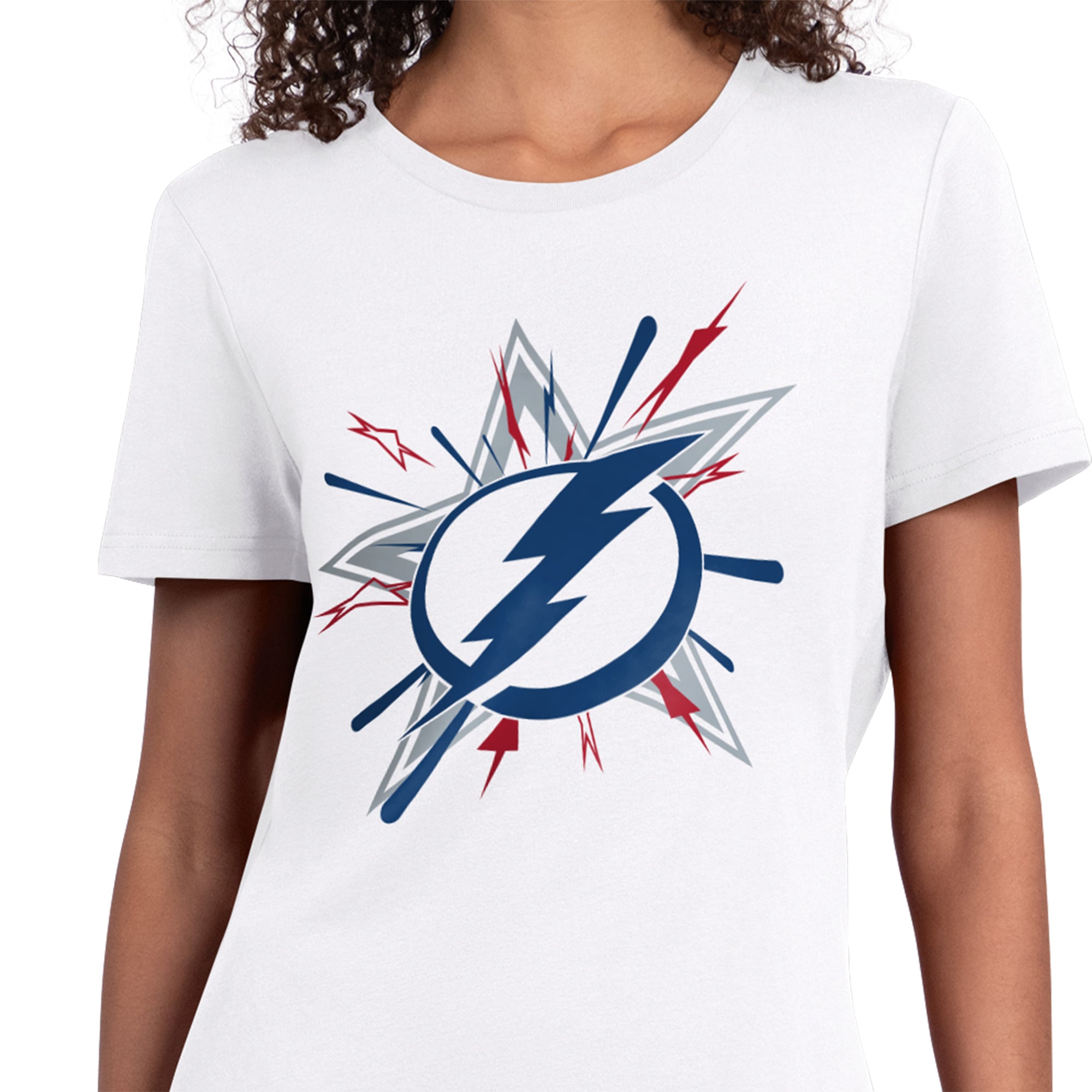 T-shirt Starter blanc pour femmes Tampa Bay Lightning, motif feux d'artifice américains