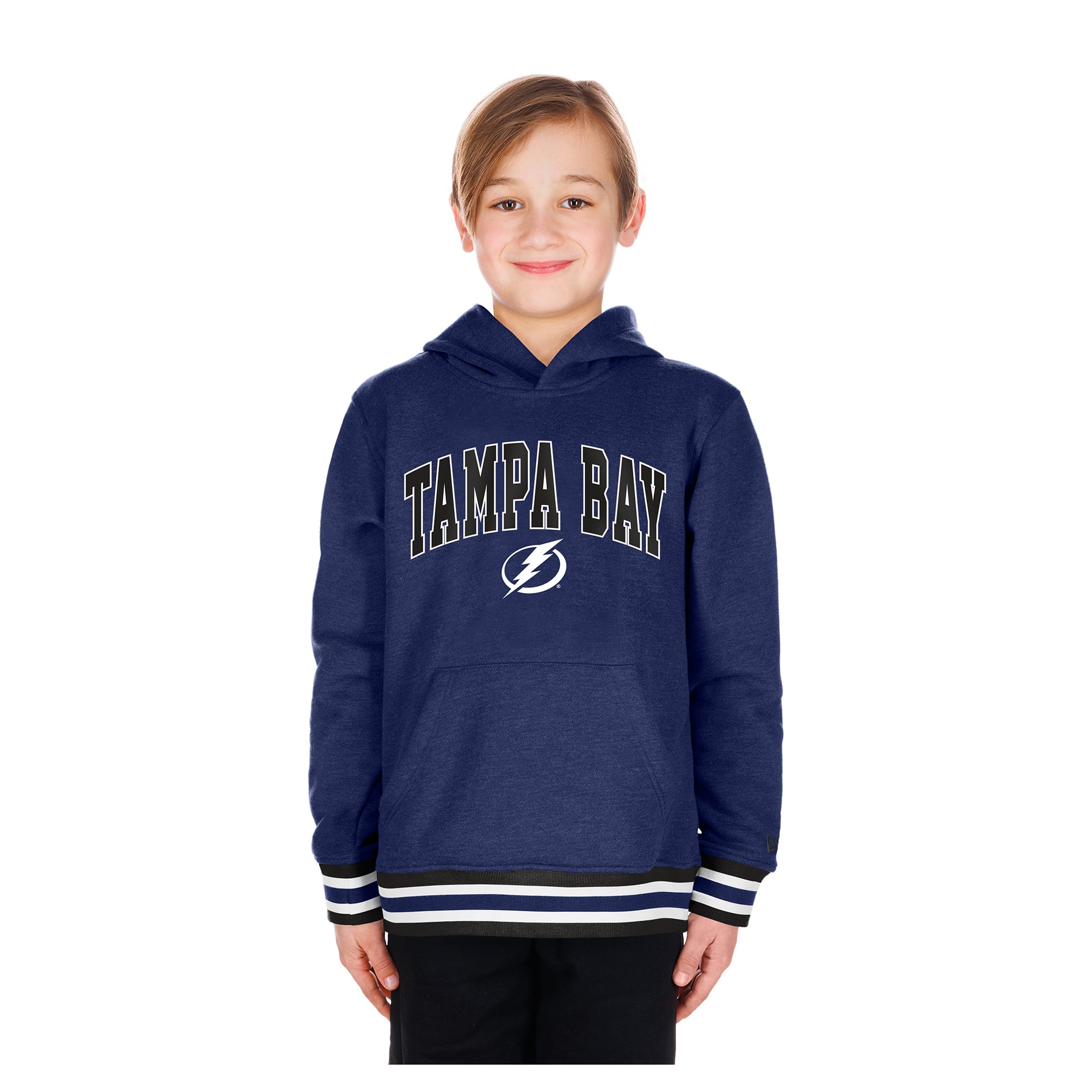 Youth New Era Navy Tampa Bay Lightning Knit Trim Pullover Hoodie