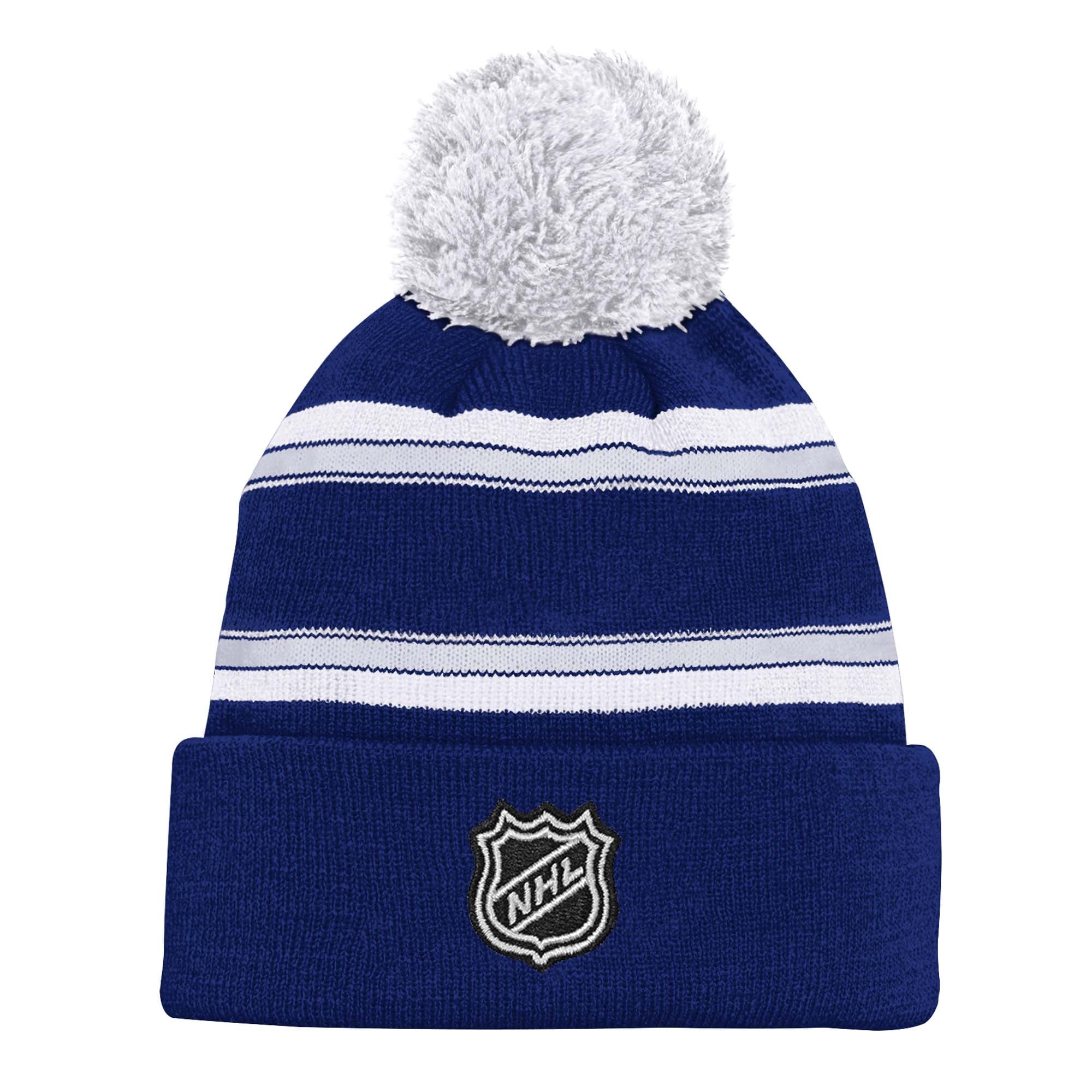 Bonnet en tricot à revers en jacquard bleu Lightning de Tampa Bay pour jeune avec pompon
