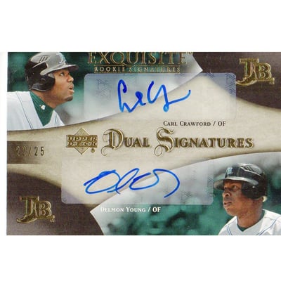 2007 Exquisite Collection Rookie Signatures Dual Signatures Gold #CY Carl Crawford/Delmon Young/25
