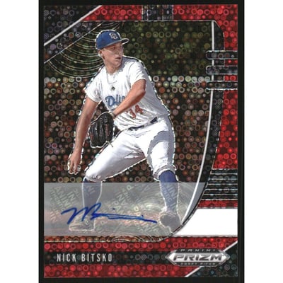 2020 Panini Prizm Draft Picks Base Autographs Prizms Red Donut Circles #24 Nick Bitsko/99