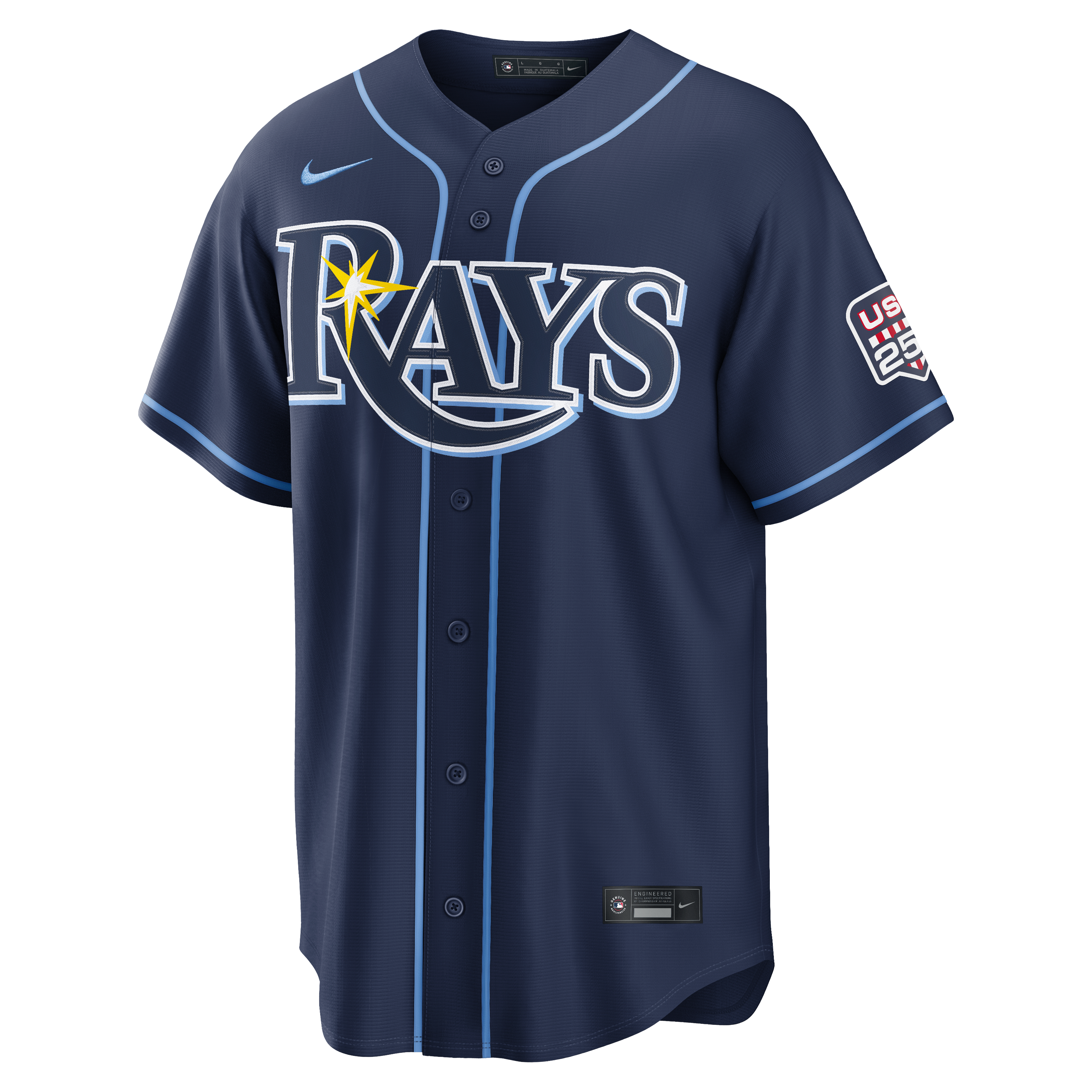 Maillot de stade Nike Caminero Junior bleu marine des Tampa Bay Rays pour hommes, édition spéciale 4 juillet, USA 250