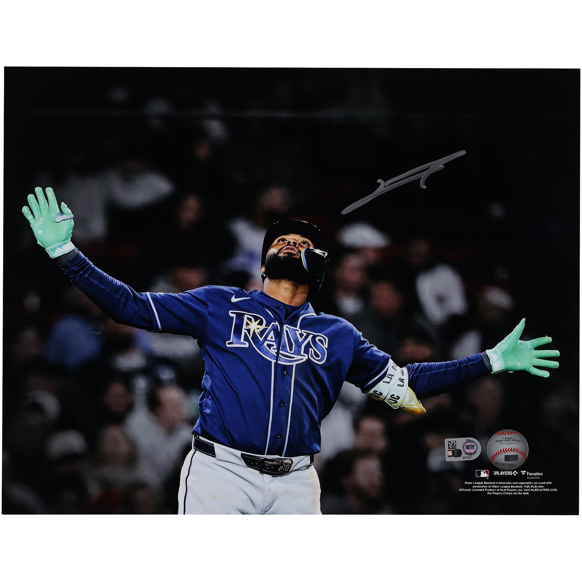 Photo dédicacée de Junior Caminero (Tampa Bay Rays) lors de sa célébration d'un coup de circuit (11 x 14 pouces).